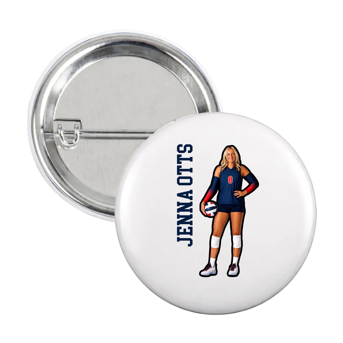Game Day Button — Name Vertical in White