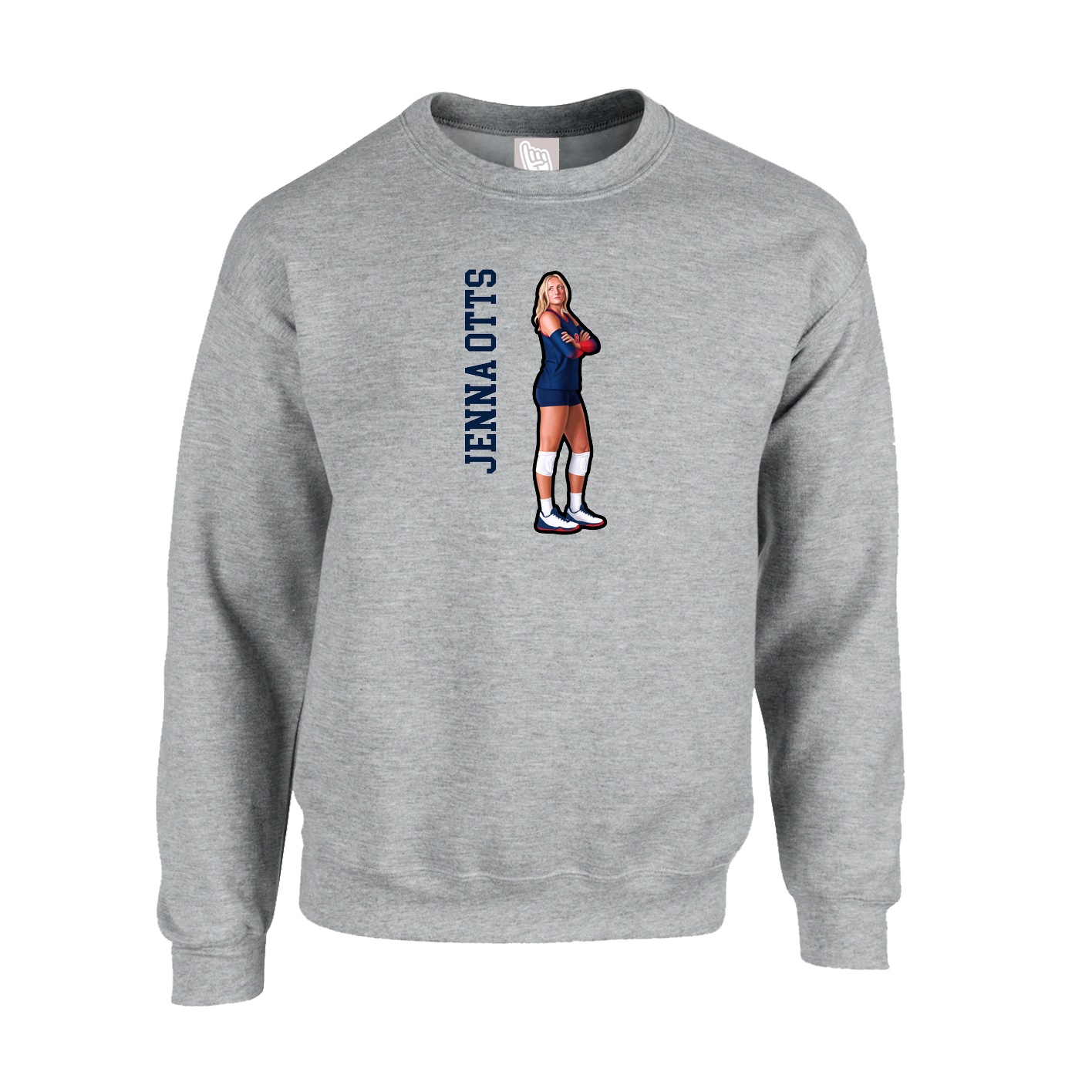 Fleece Crew — Name Vertical in Grey