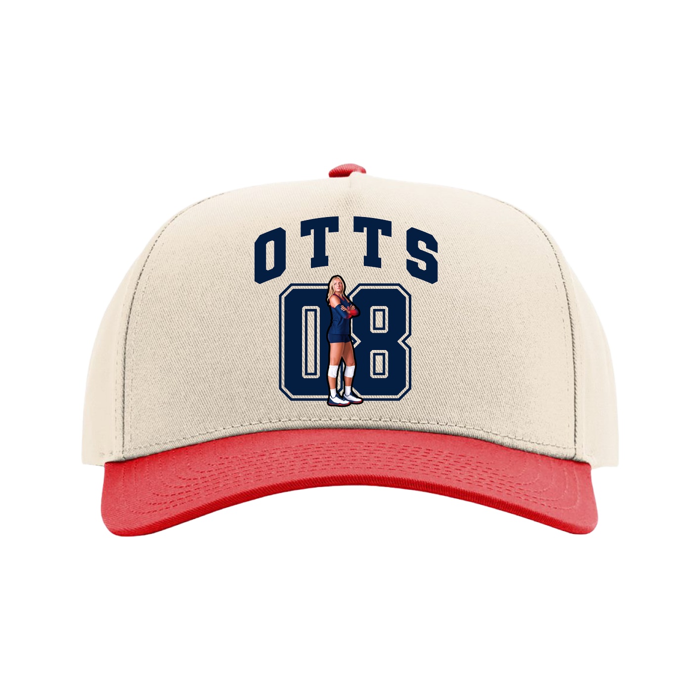 Full Fabric Five-Panel Champ Cap — Number in Cream/Red