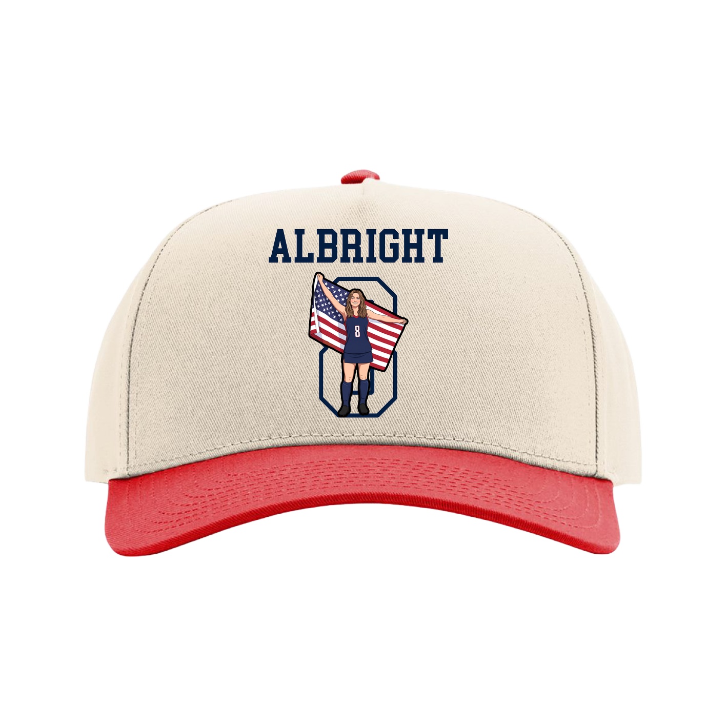 Full Fabric Five-Panel Champ Cap — Shirsey in Cream/Red