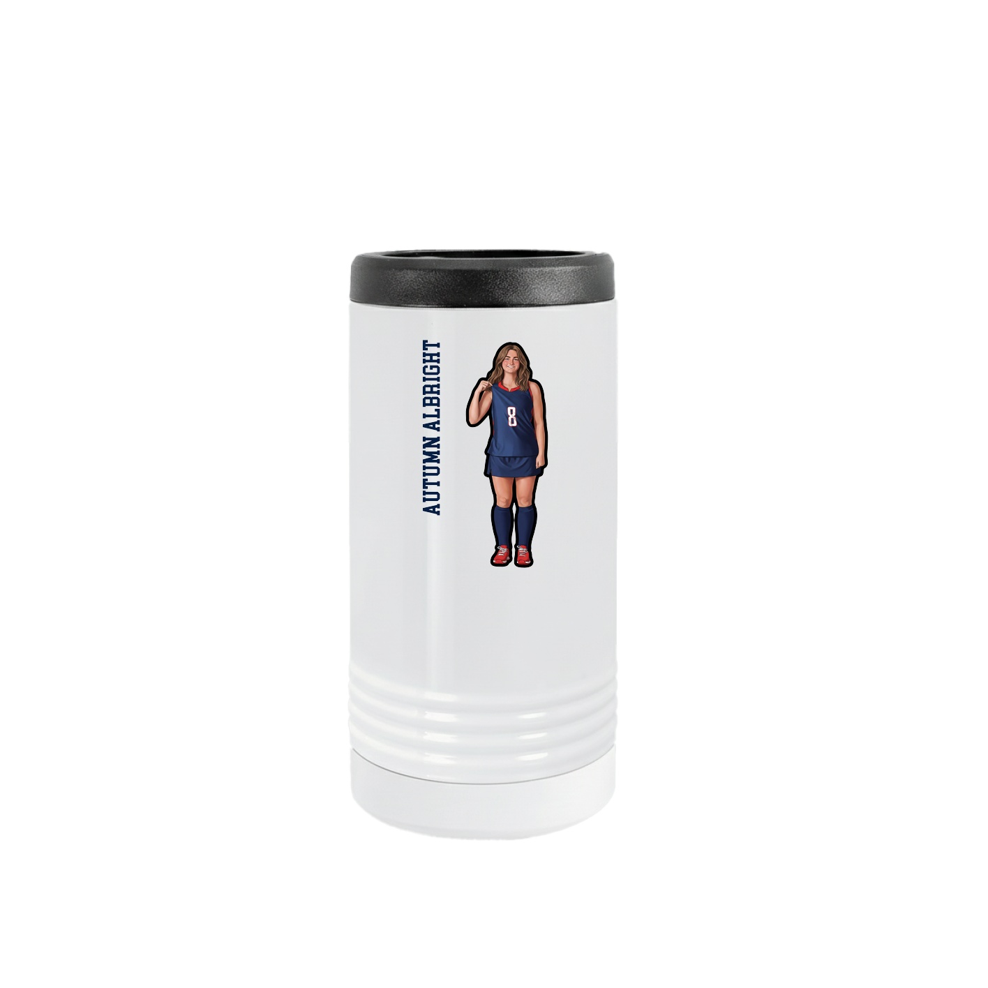 Slim Beverage Holder — Name Vertical in White