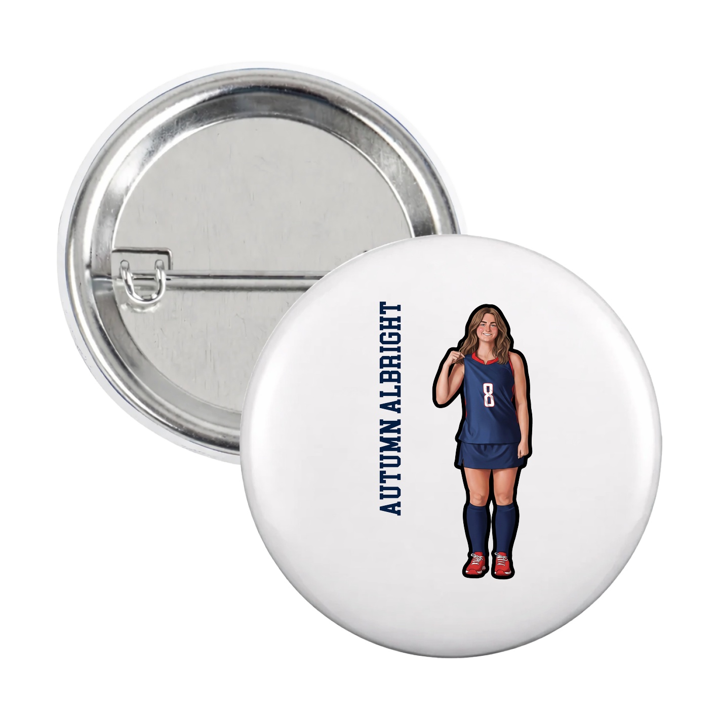 Game Day Button — Name Vertical in White