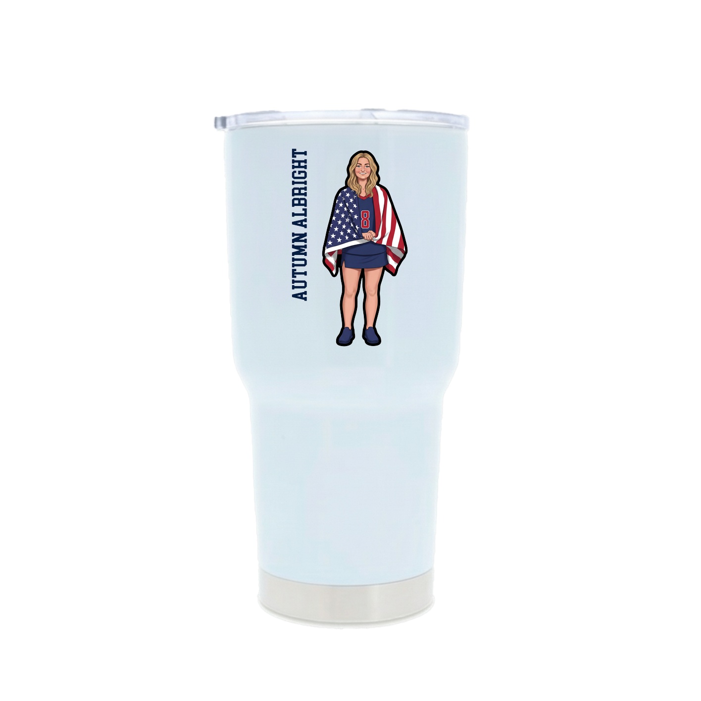 30oz Stainless Steel Tumbler — Name Vertical in White