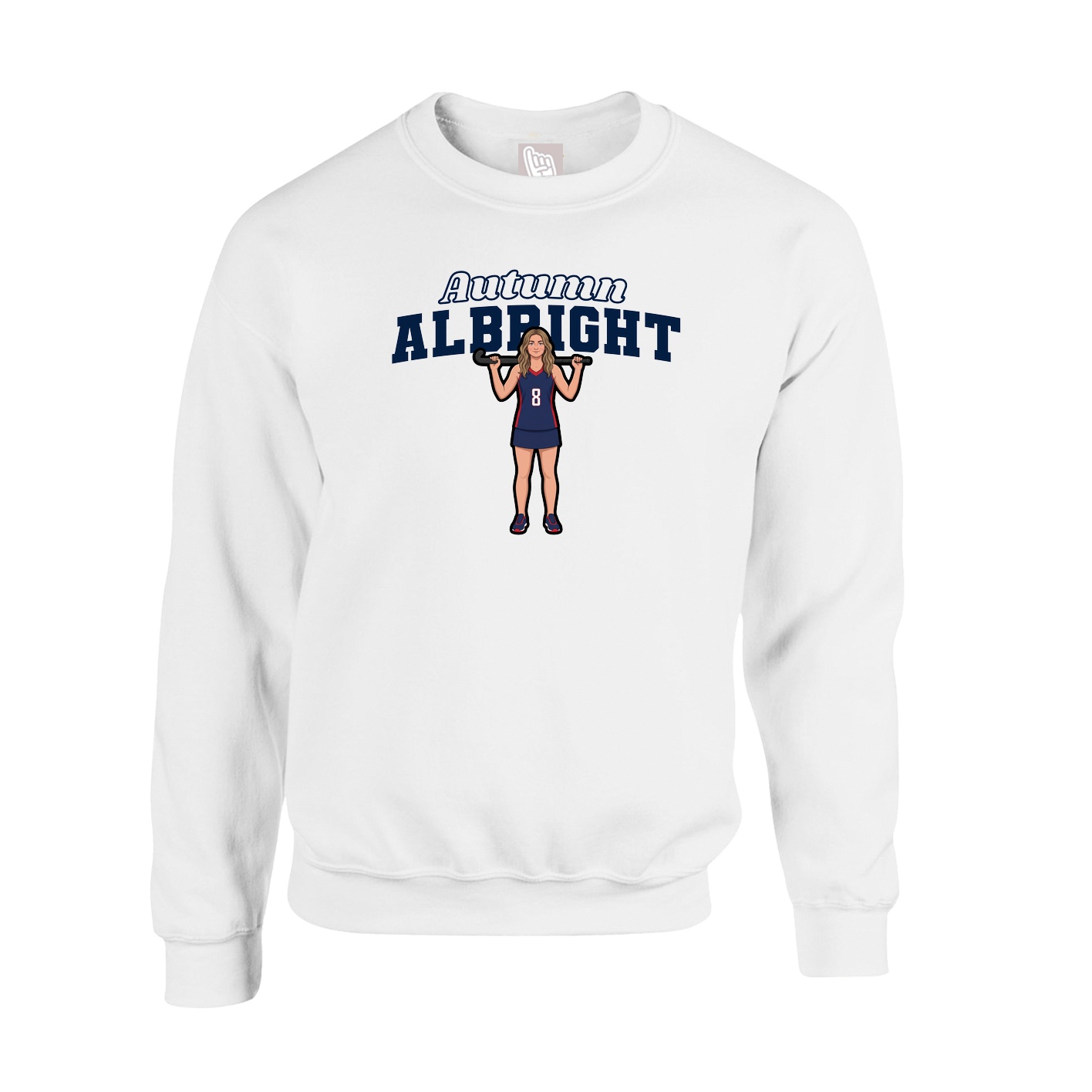 Fleece Crew — Name Arch in White