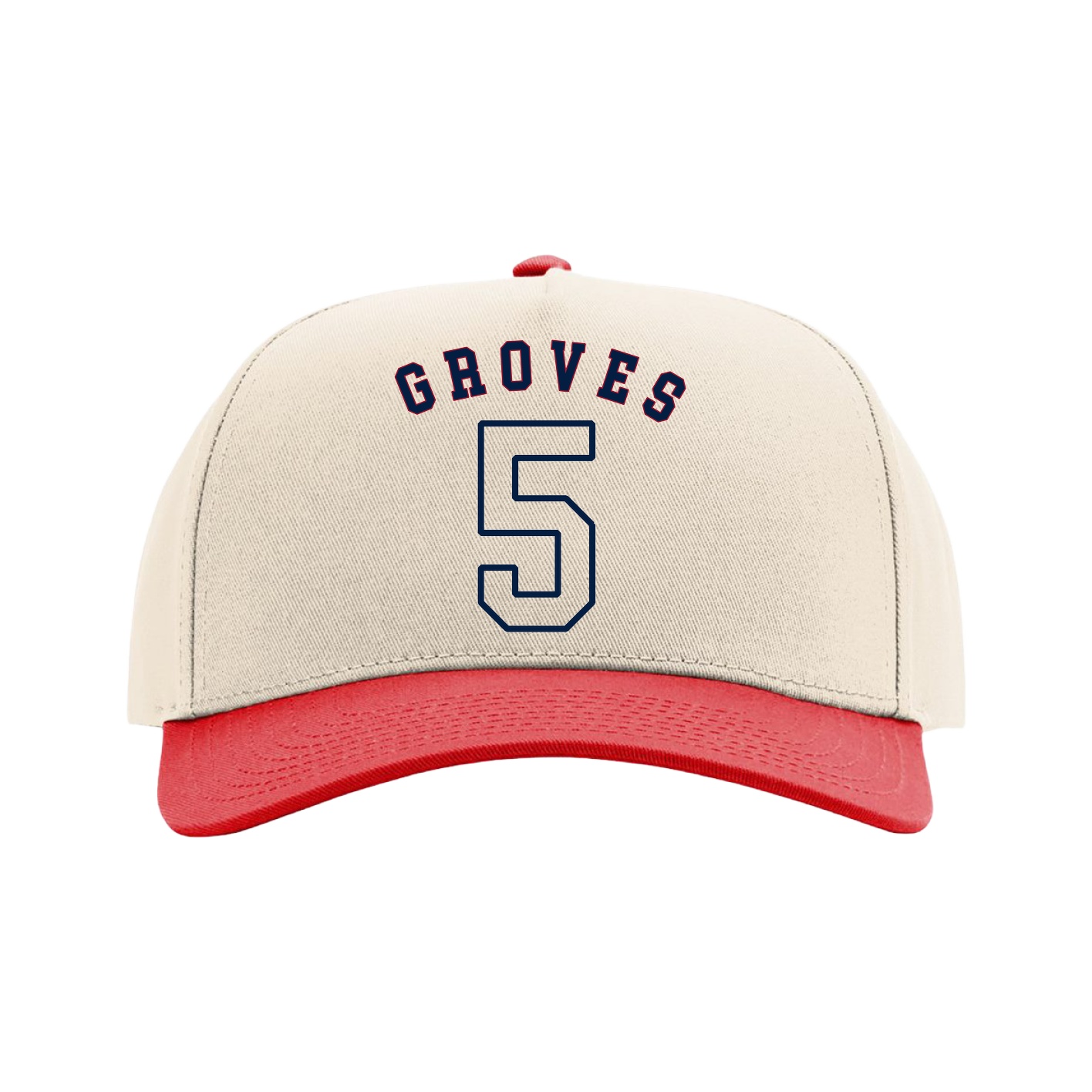 Full Fabric Five-Panel Champ Cap — Shirsey Arch in Cream/Red