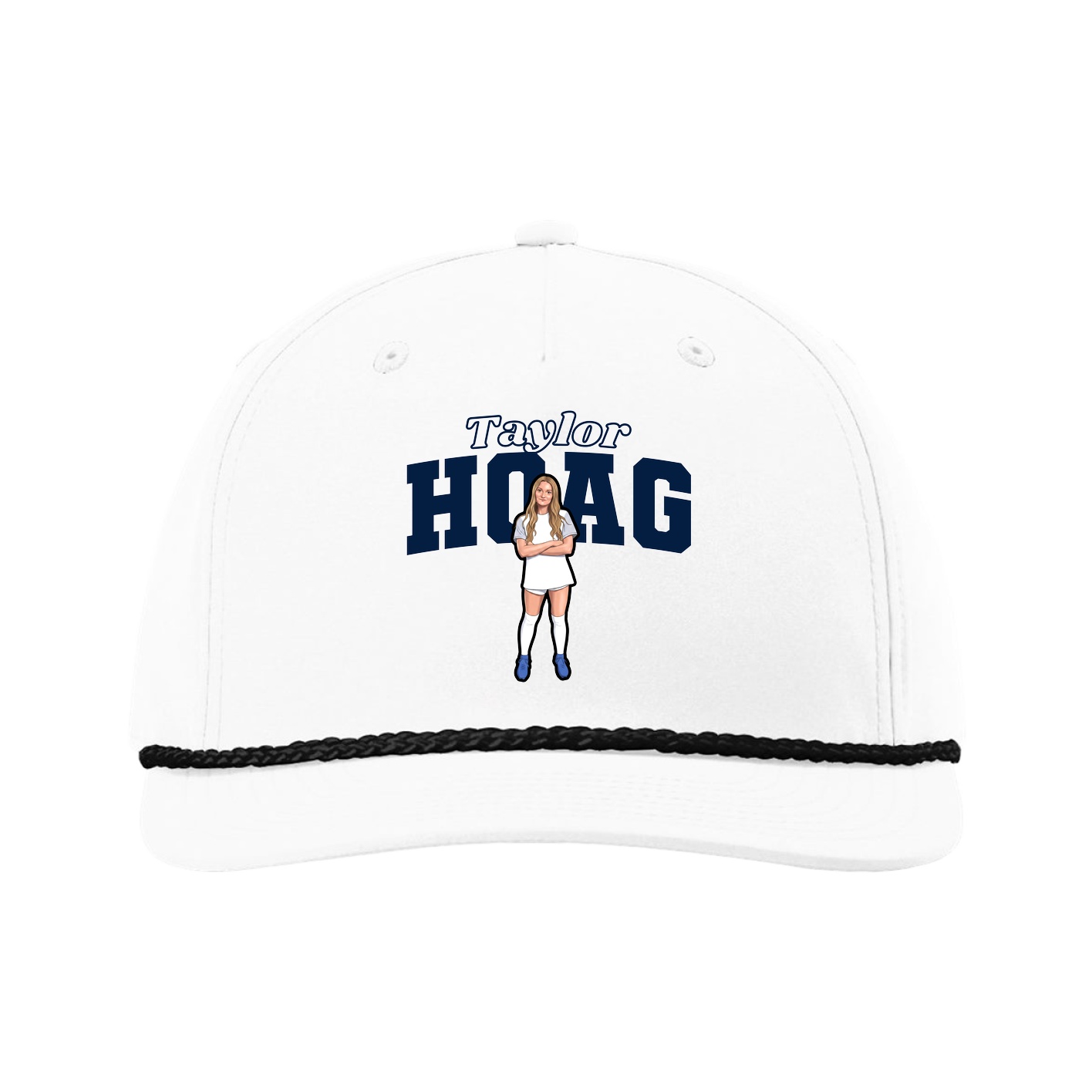 Five-Panel Classic Rope Cap — Name Arch in White