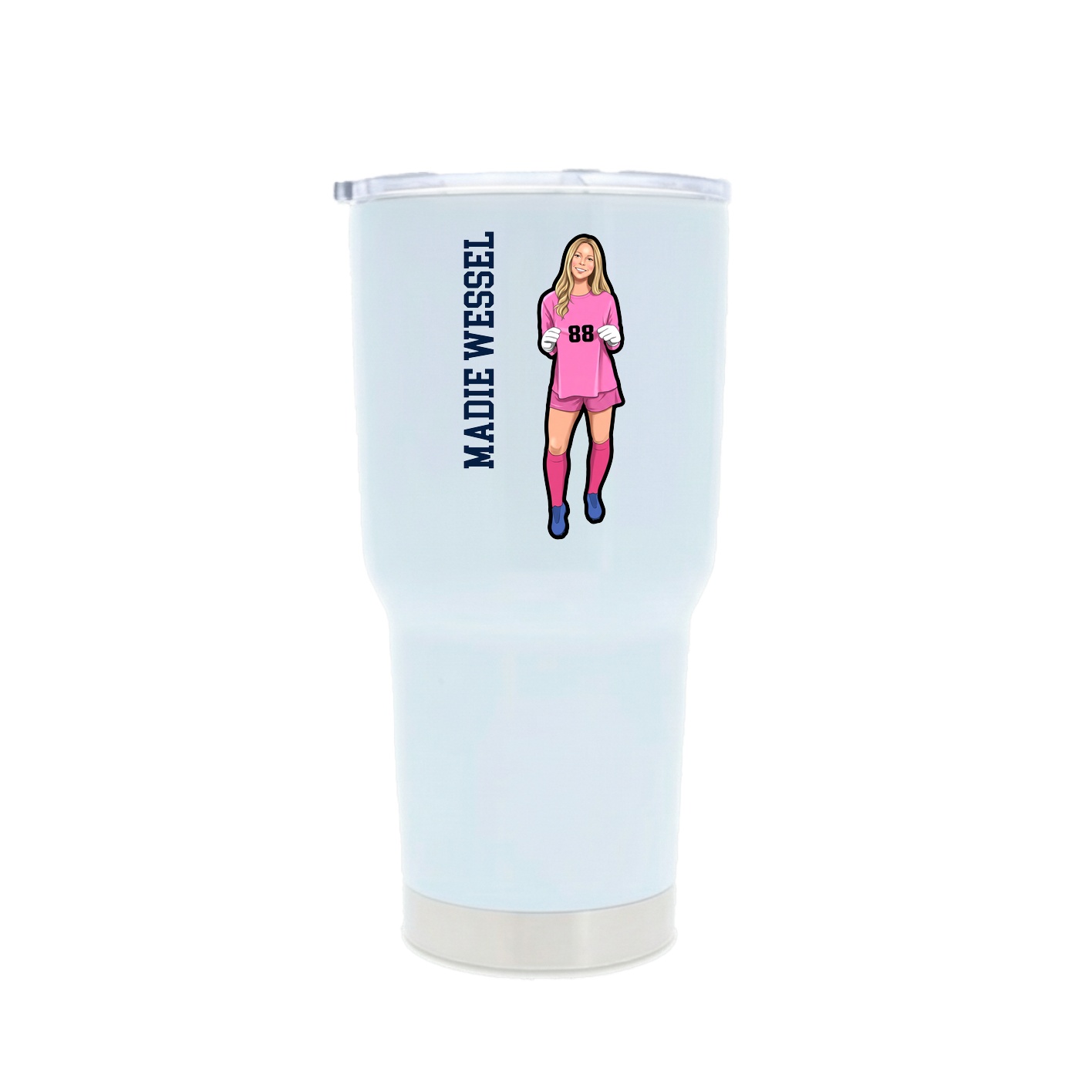30oz Stainless Steel Tumbler — Name Vertical in White