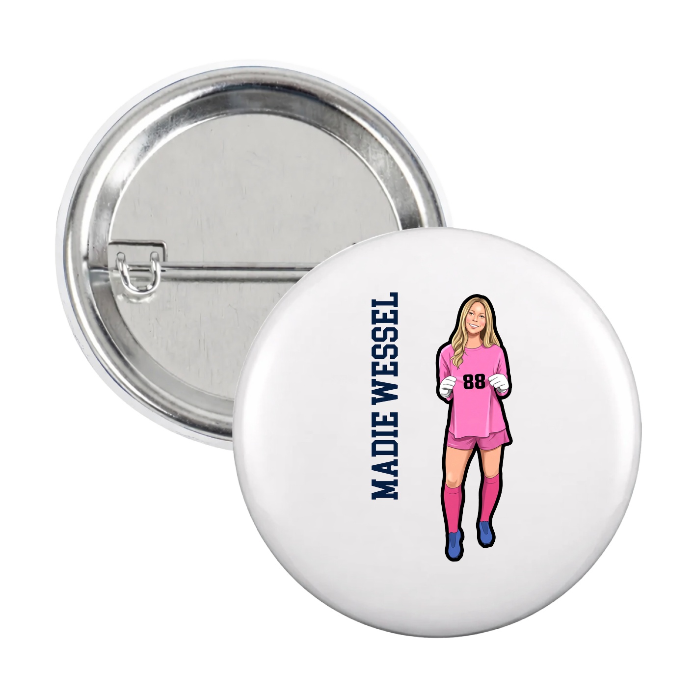 Game Day Button — Name Vertical in White