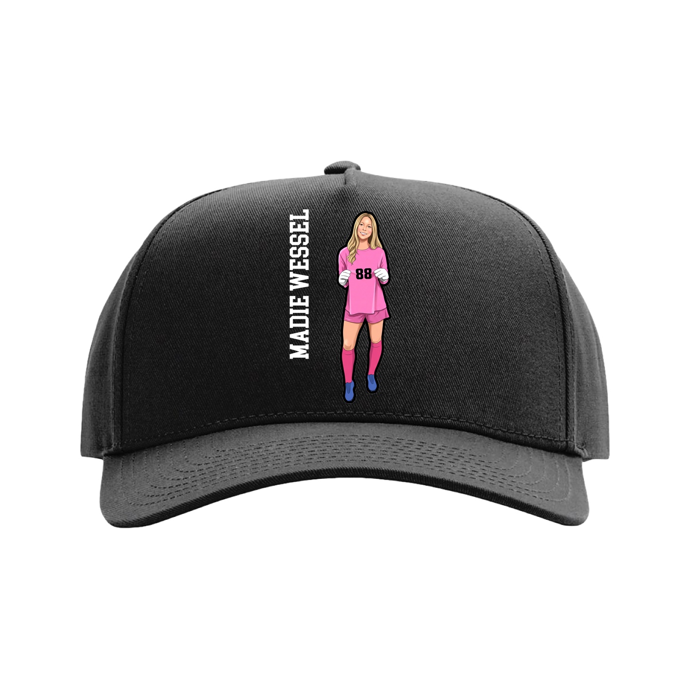 Full Fabric Five-Panel Champ Cap — Name Vertical in Black