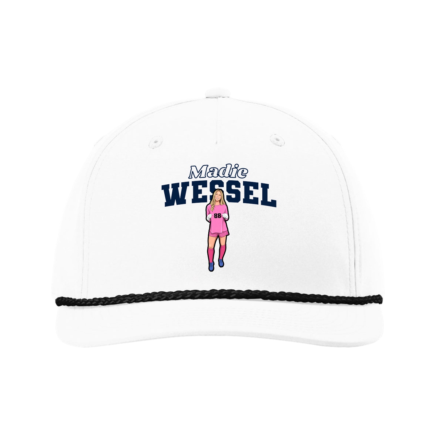 Five-Panel Classic Rope Cap — Name Arch in White
