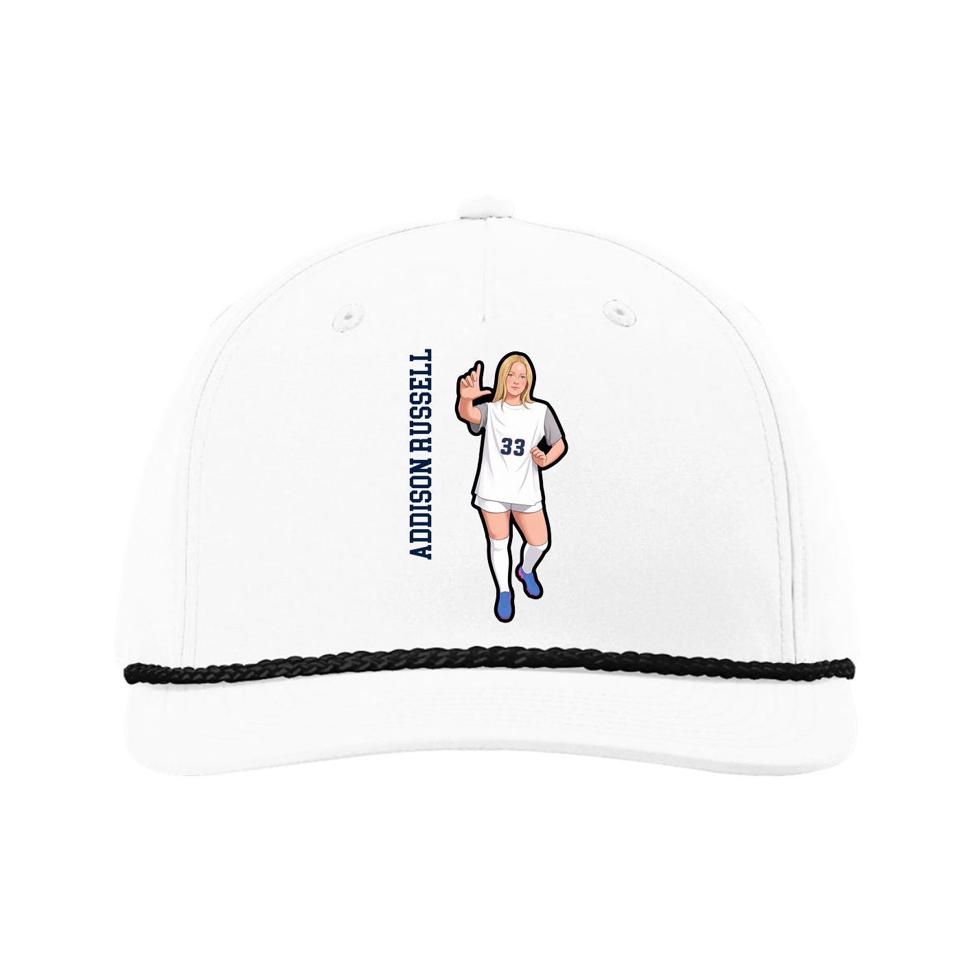 Five-Panel Classic Rope Cap — Name Vertical in White