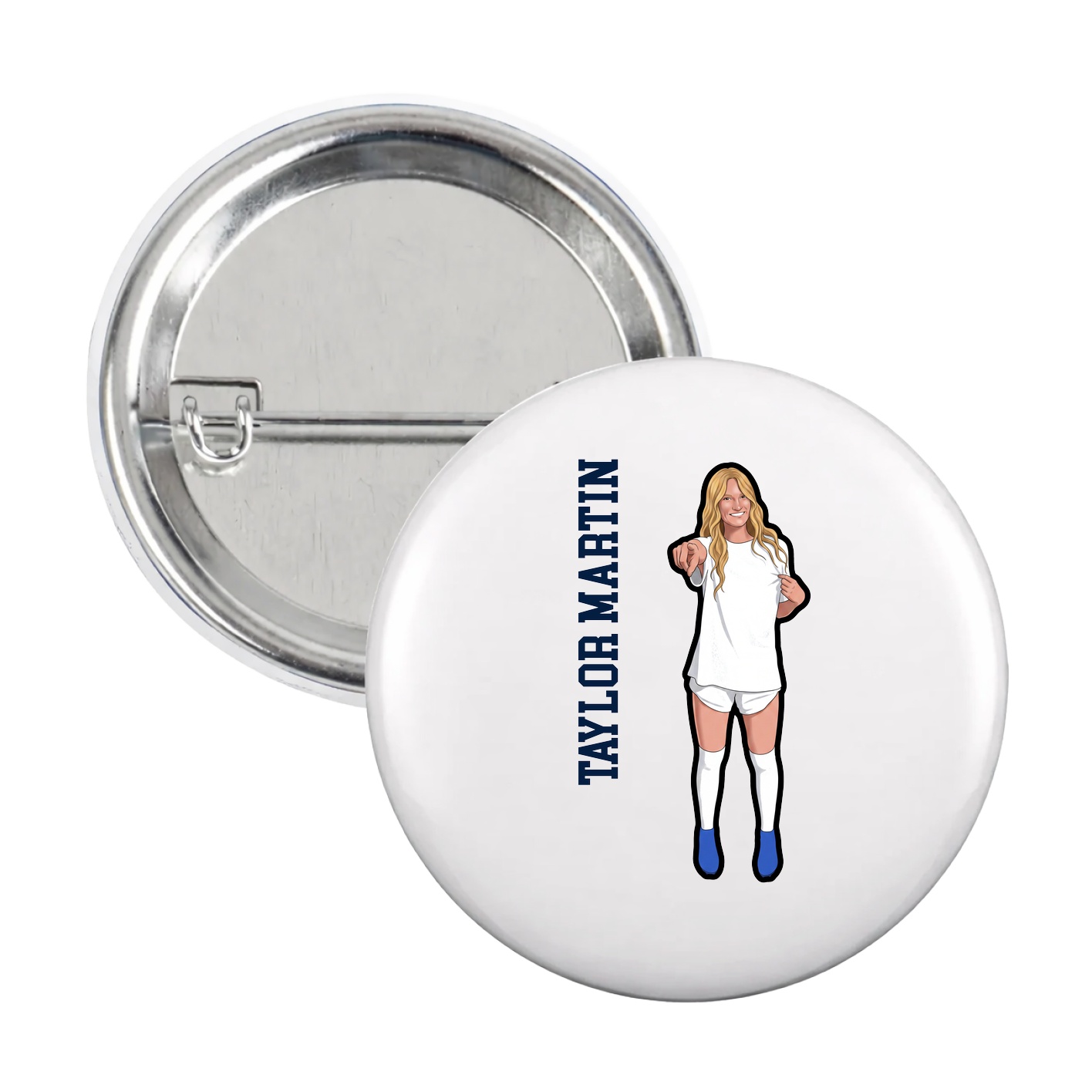 Game Day Button — Name Vertical in White