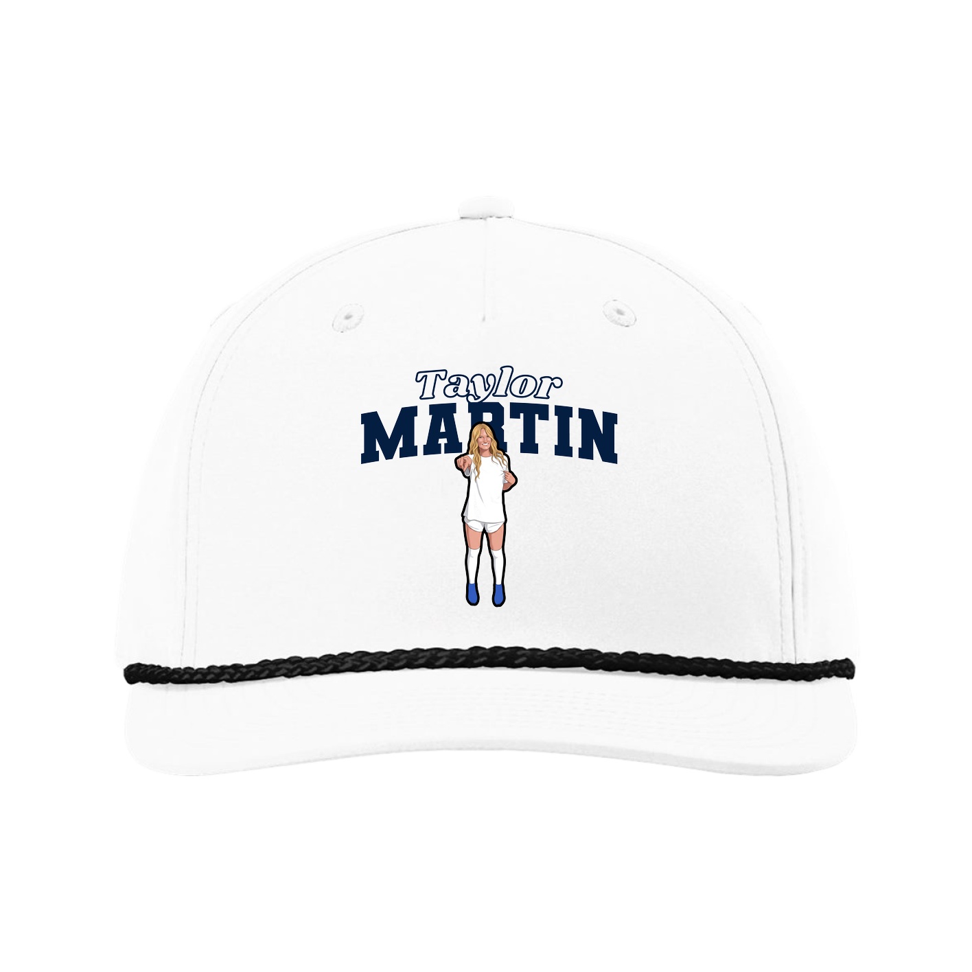 Five-Panel Classic Rope Cap — Name Arch in White