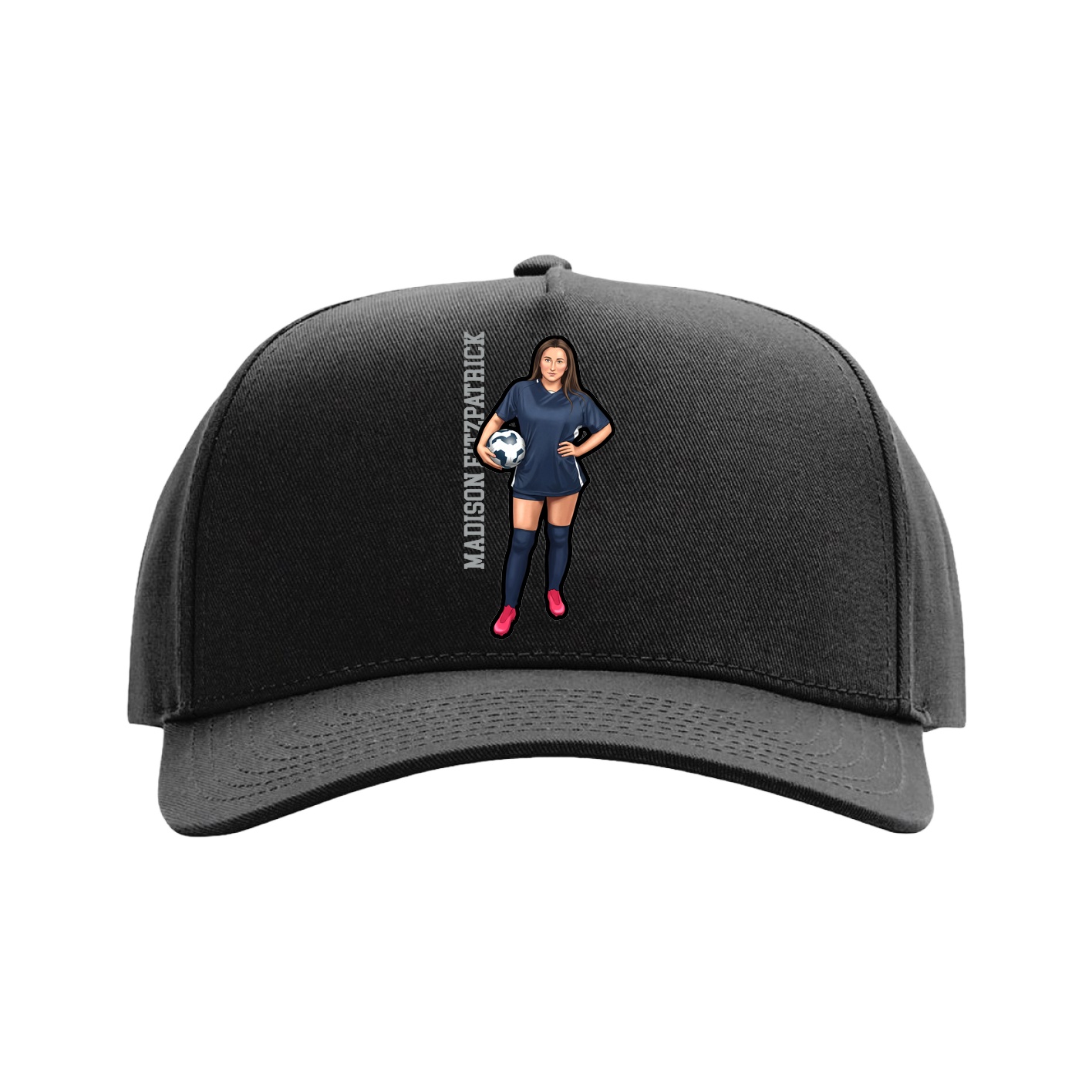 Full Fabric Five-Panel Champ Cap — Name Vertical in Black