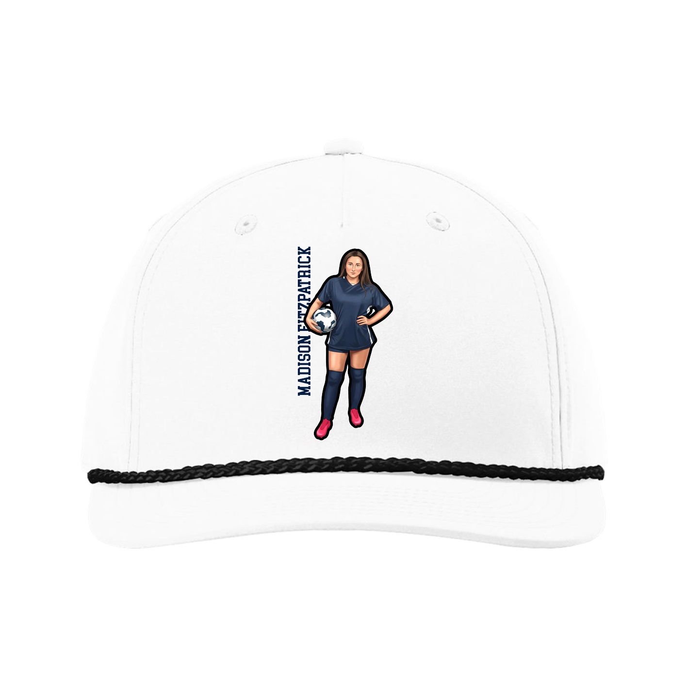 Five-Panel Classic Rope Cap — Name Vertical in White