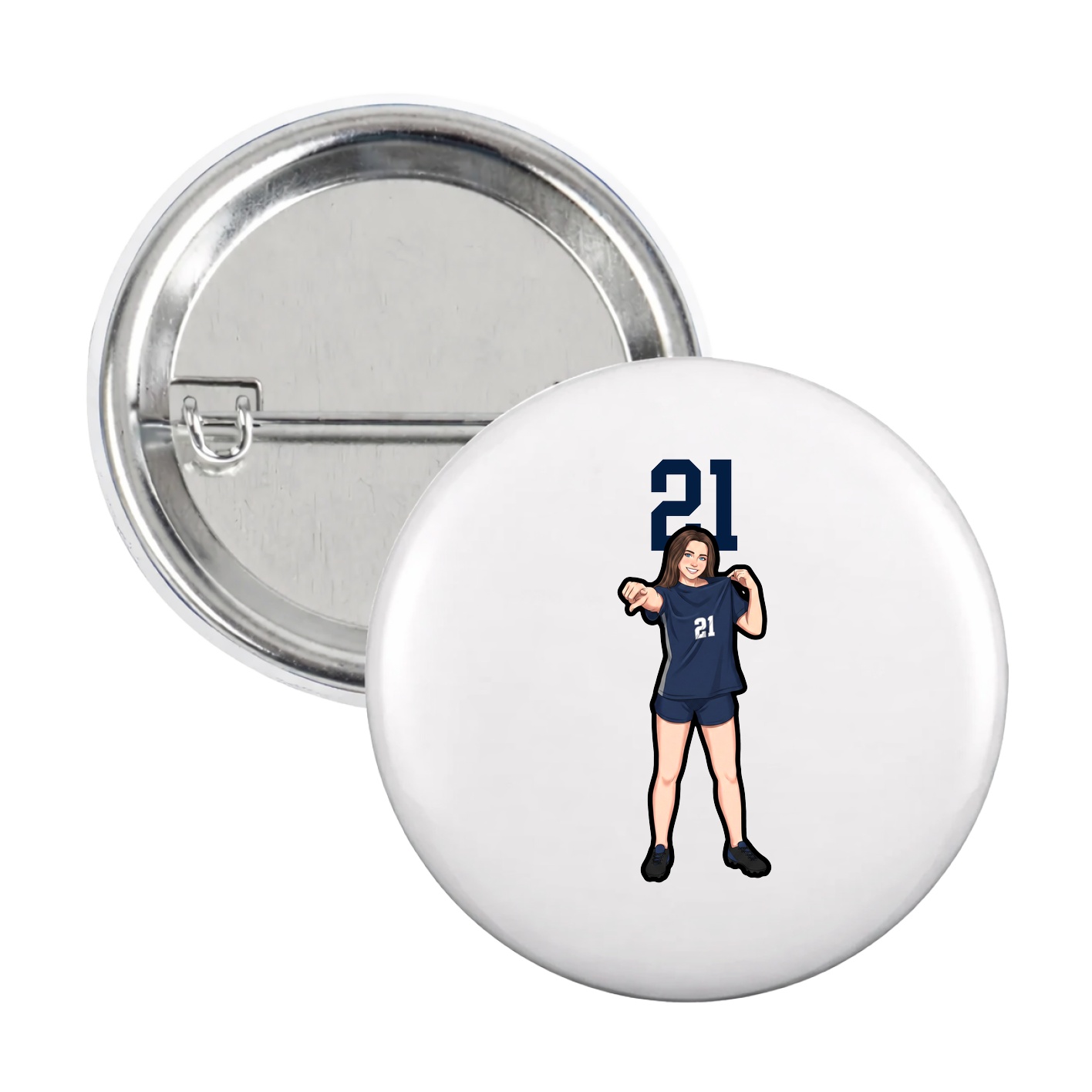 Game Day Button — Number Top in White