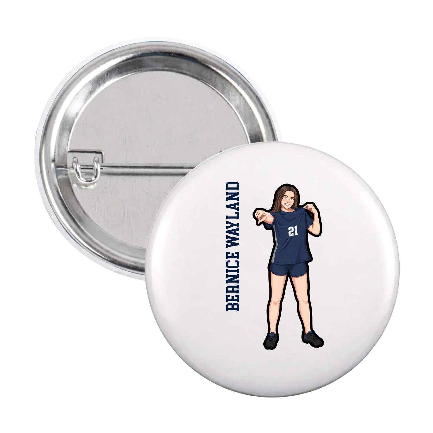 Game Day Button — Name Vertical in White
