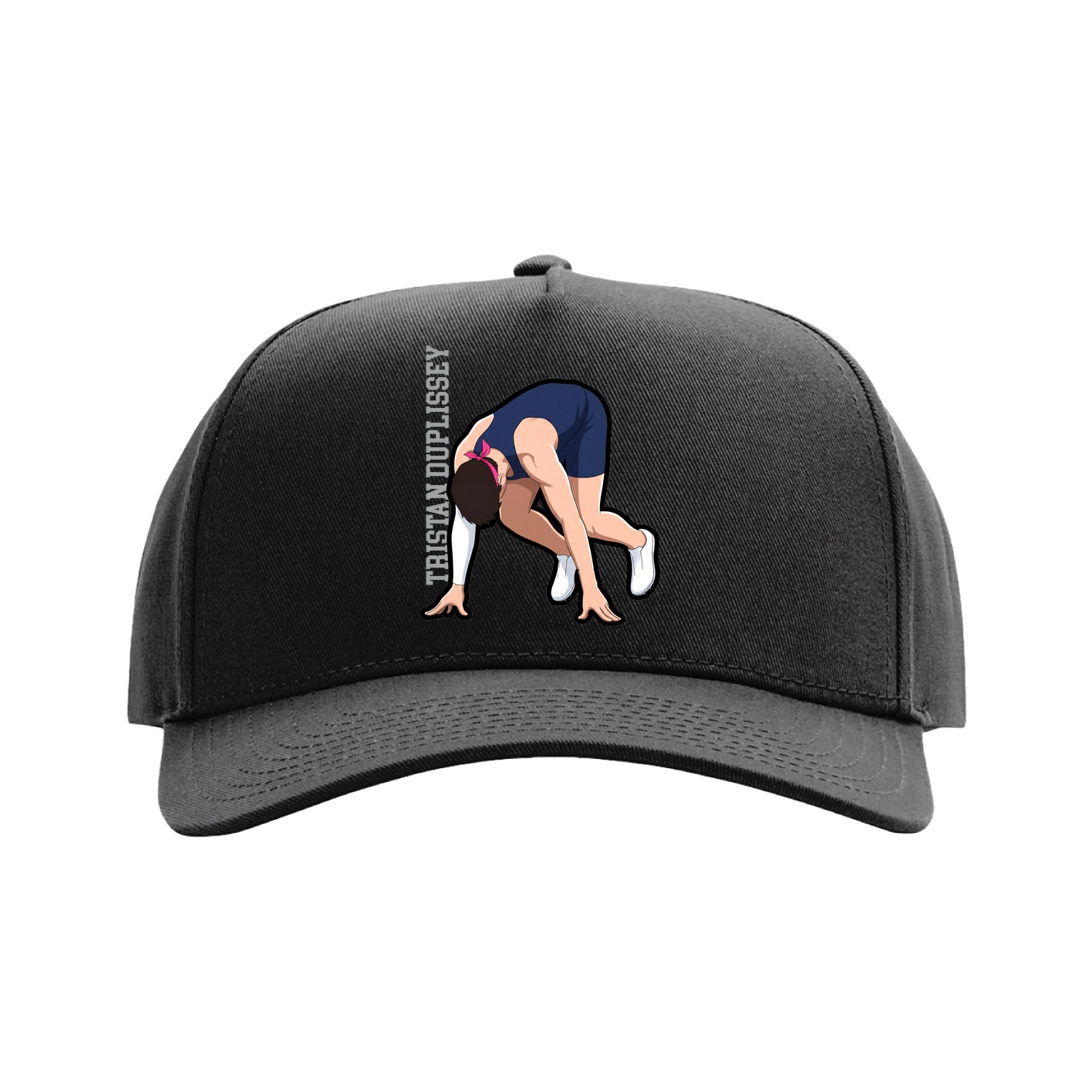Full Fabric Five-Panel Champ Cap — Name Vertical in Black