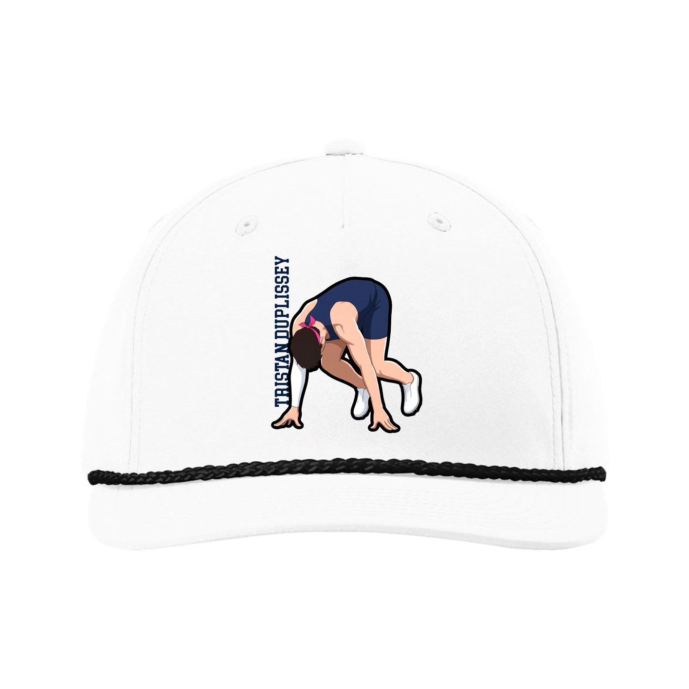 Five-Panel Classic Rope Cap — Name Vertical in White