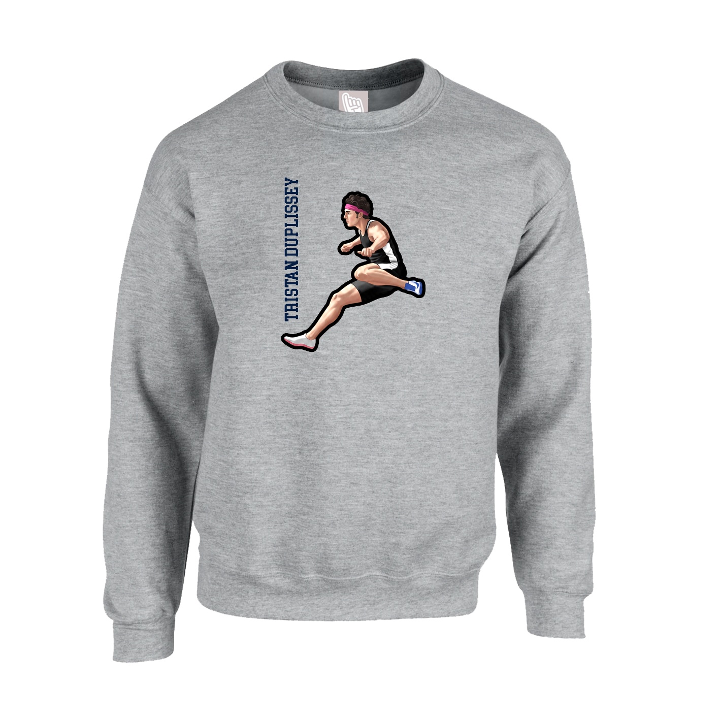 Fleece Crew — Name Vertical in Grey