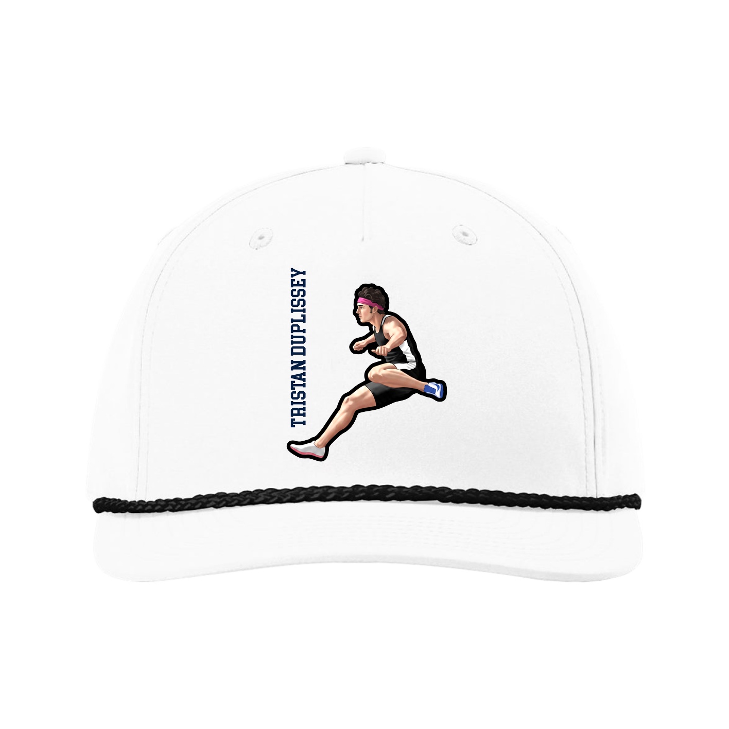 Five-Panel Classic Rope Cap — Name Vertical in White