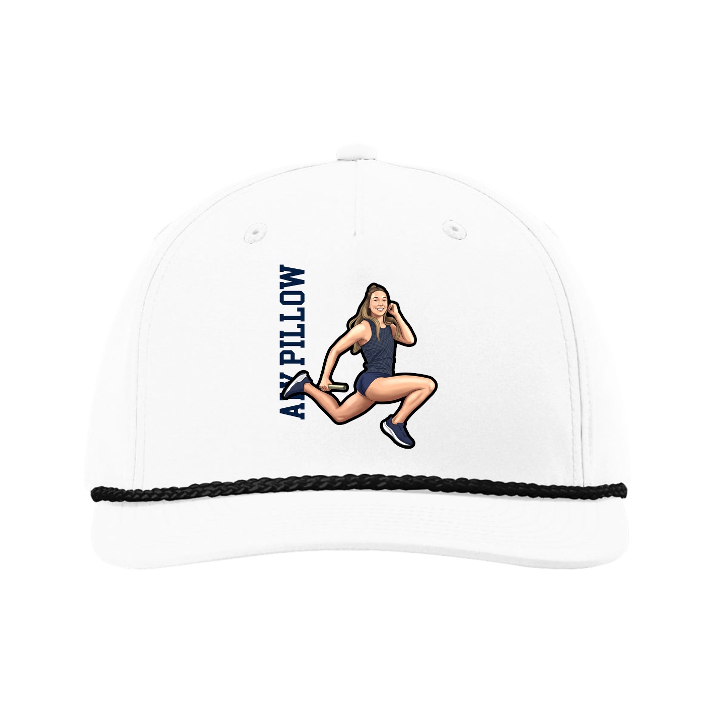 Five-Panel Classic Rope Cap — Name Vertical in White