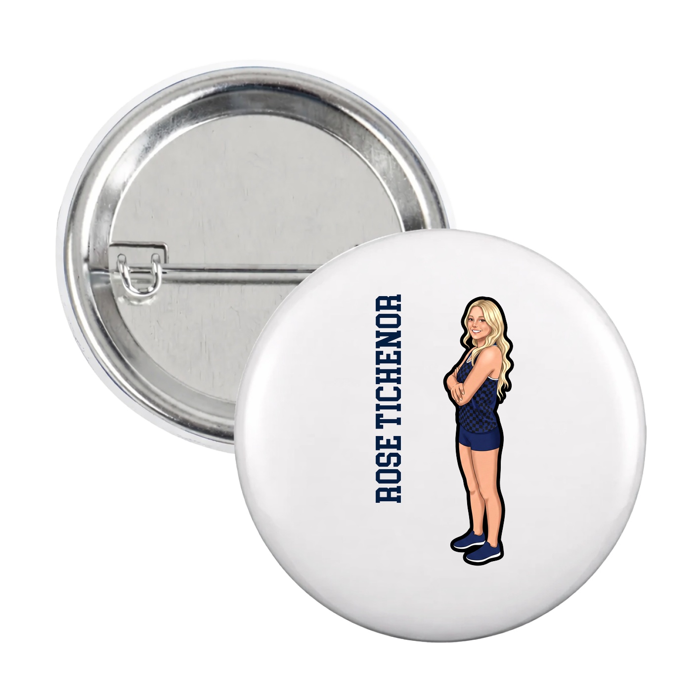 Game Day Button — Name Vertical in White