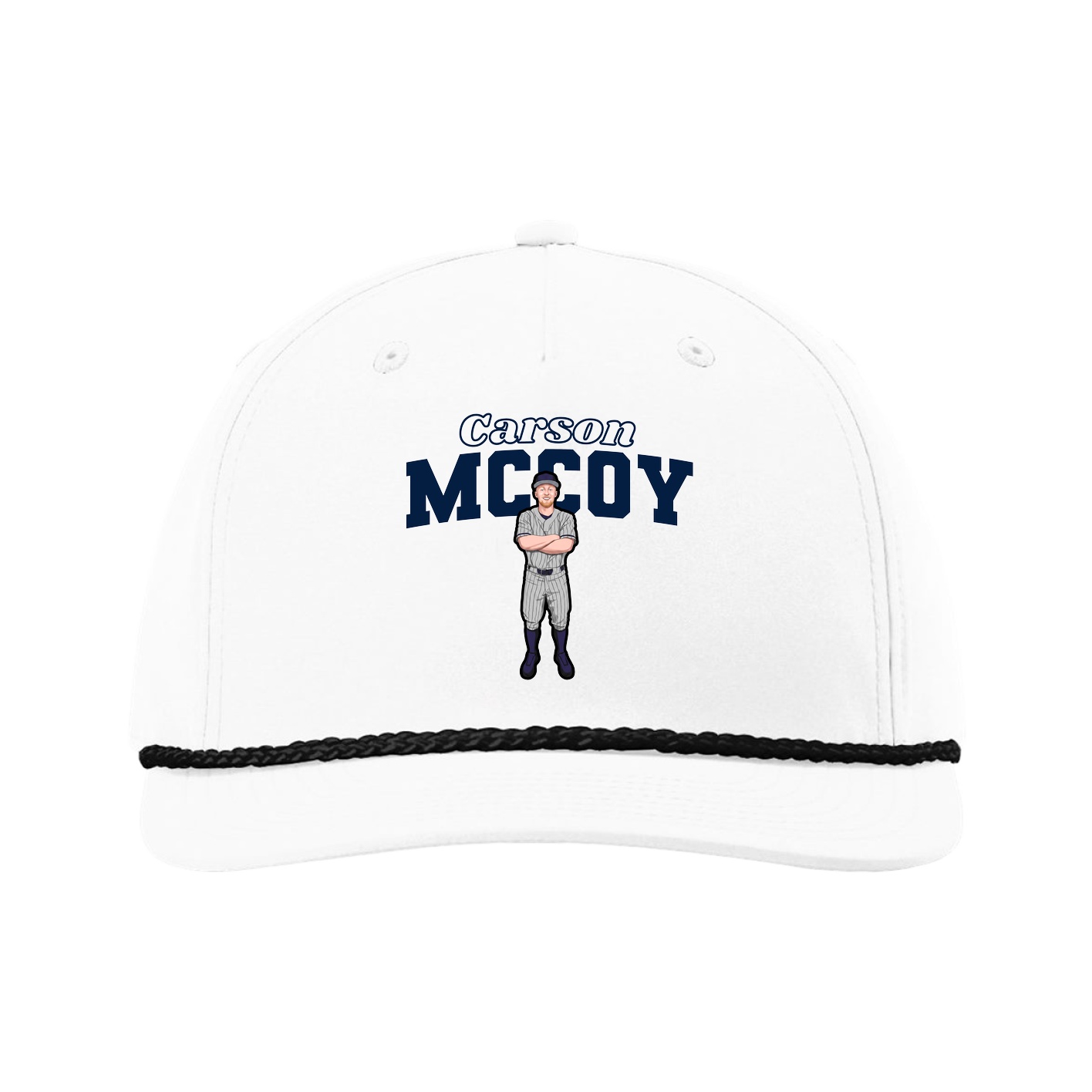 Five-Panel Classic Rope Cap — Name Arch in White