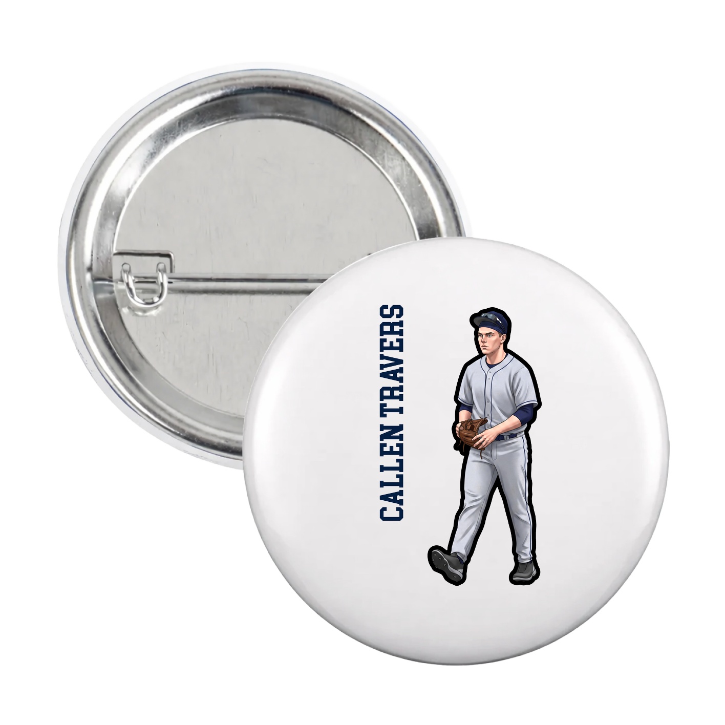 Game Day Button — Name Vertical in White