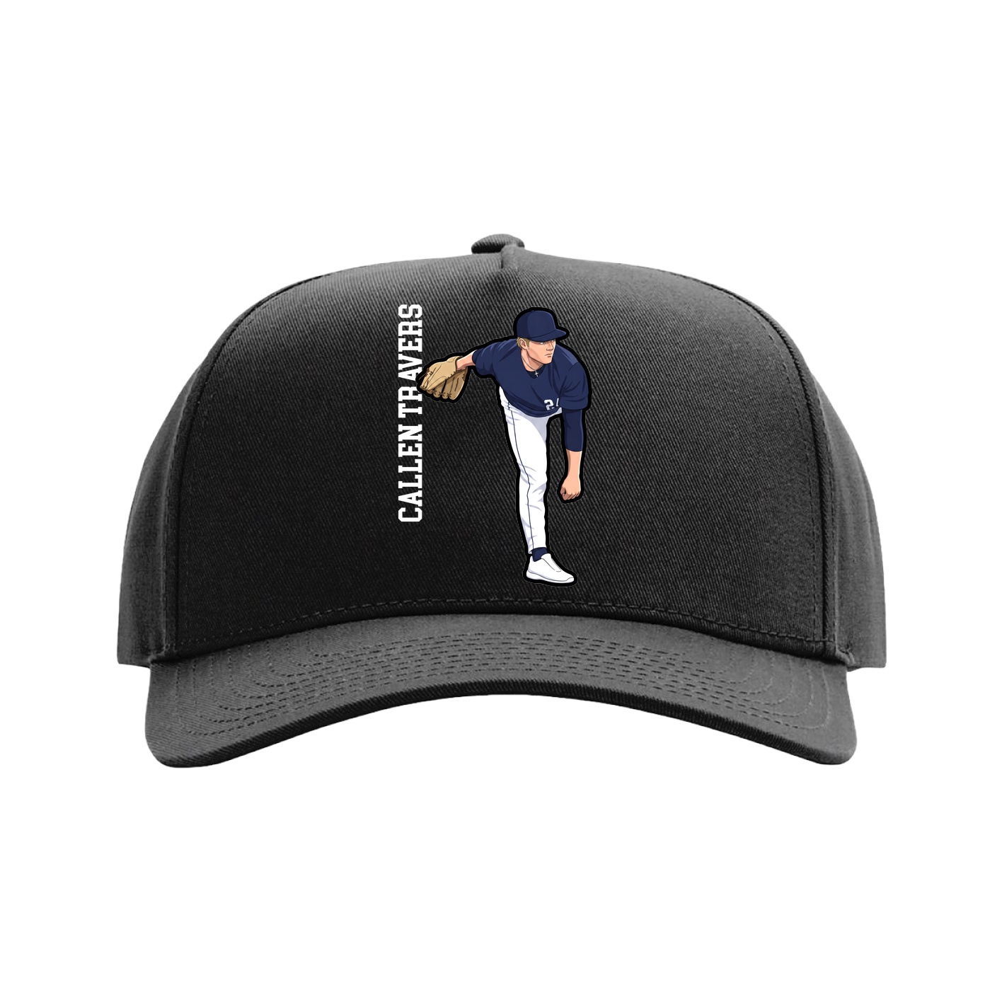 Full Fabric Five-Panel Champ Cap — Name Vertical in Black