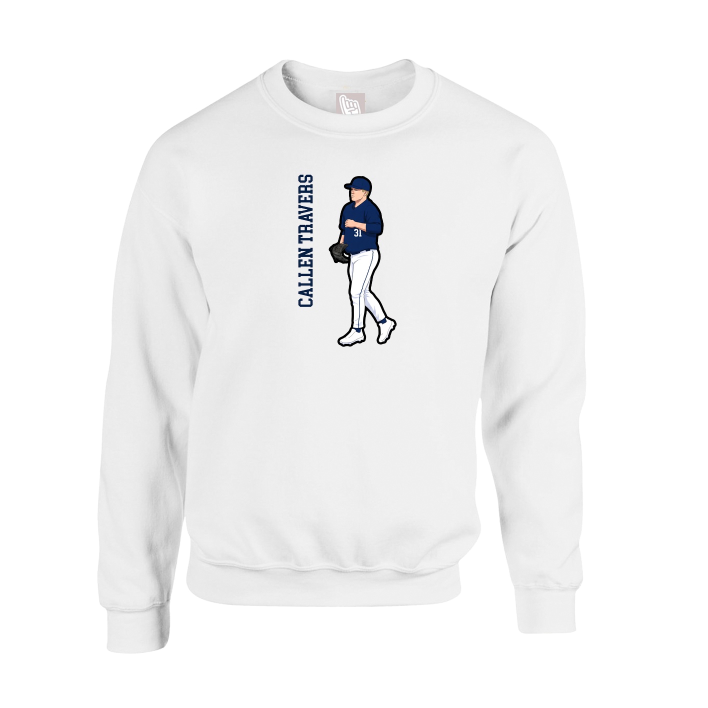 Fleece Crew — Name Vertical in White