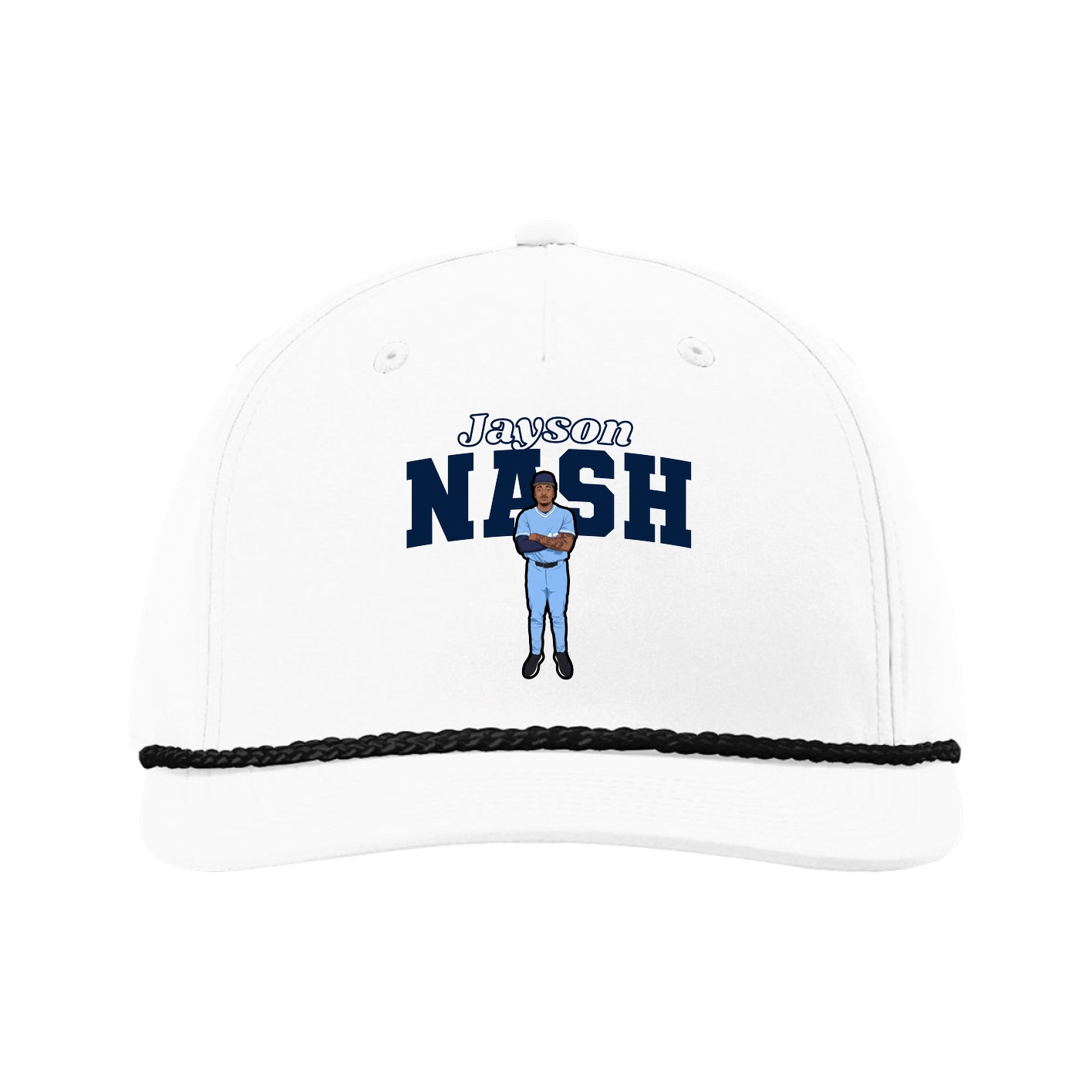 Five-Panel Classic Rope Cap — Name Arch in White