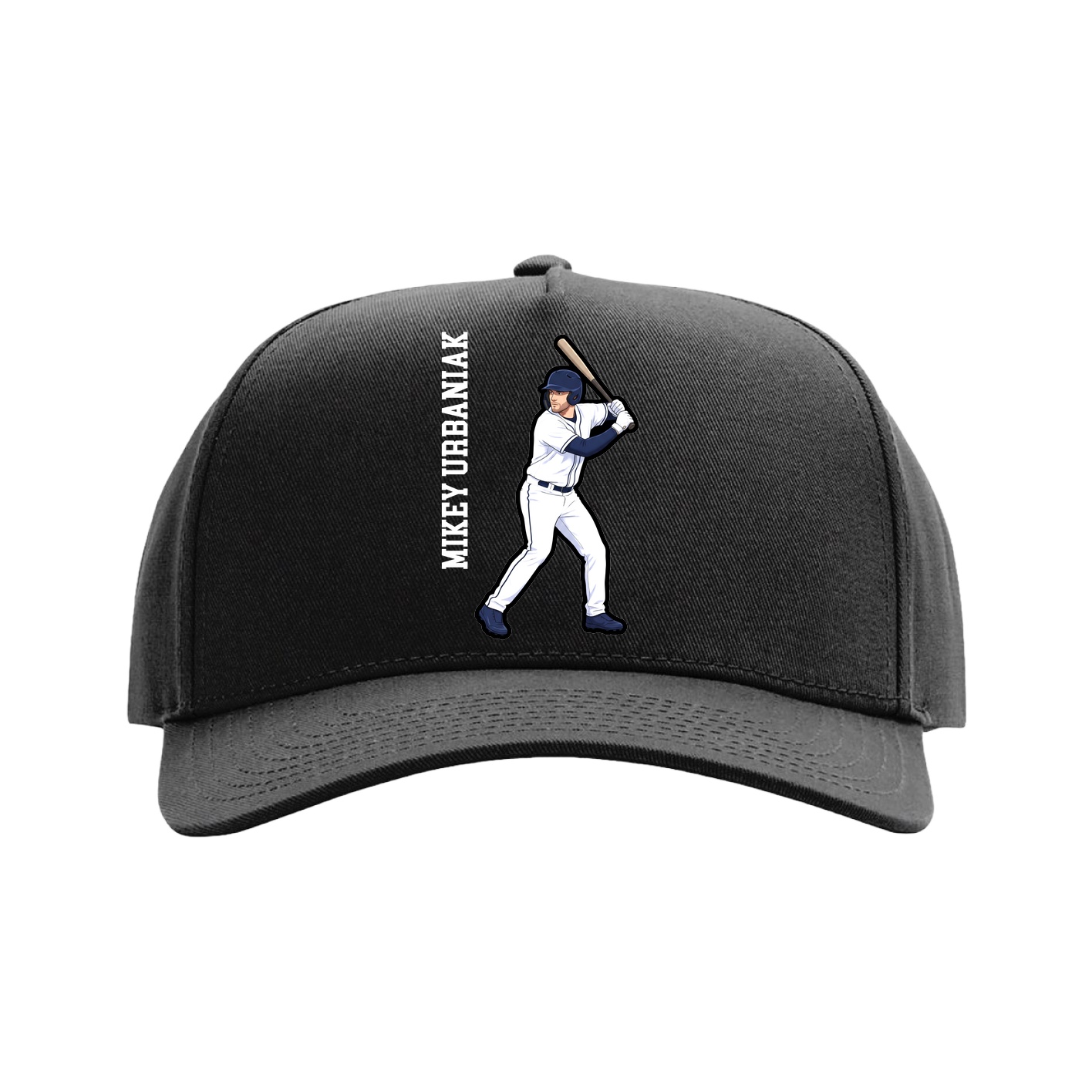 Full Fabric Five-Panel Champ Cap — Name Vertical in Black