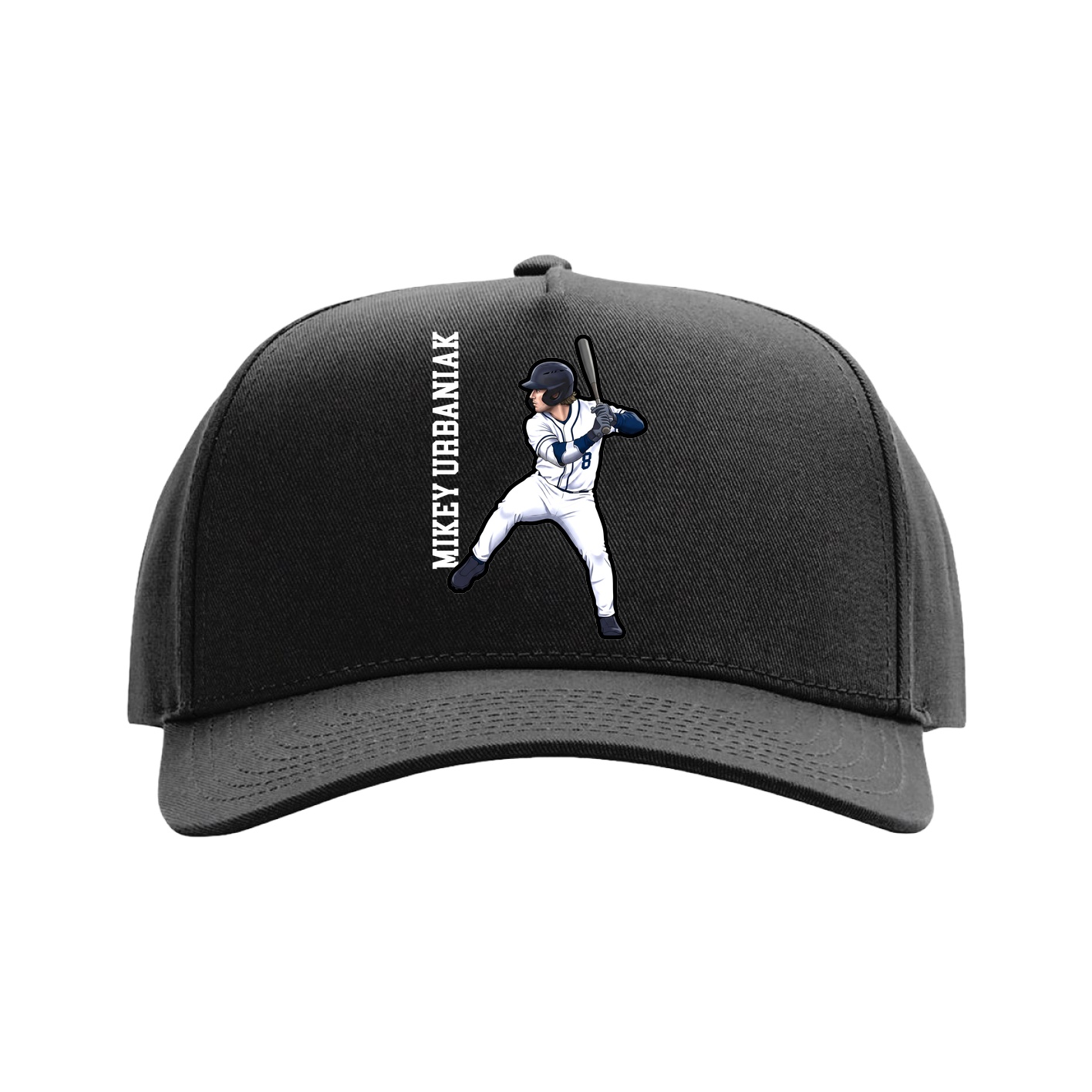 Full Fabric Five-Panel Champ Cap — Name Vertical in Black