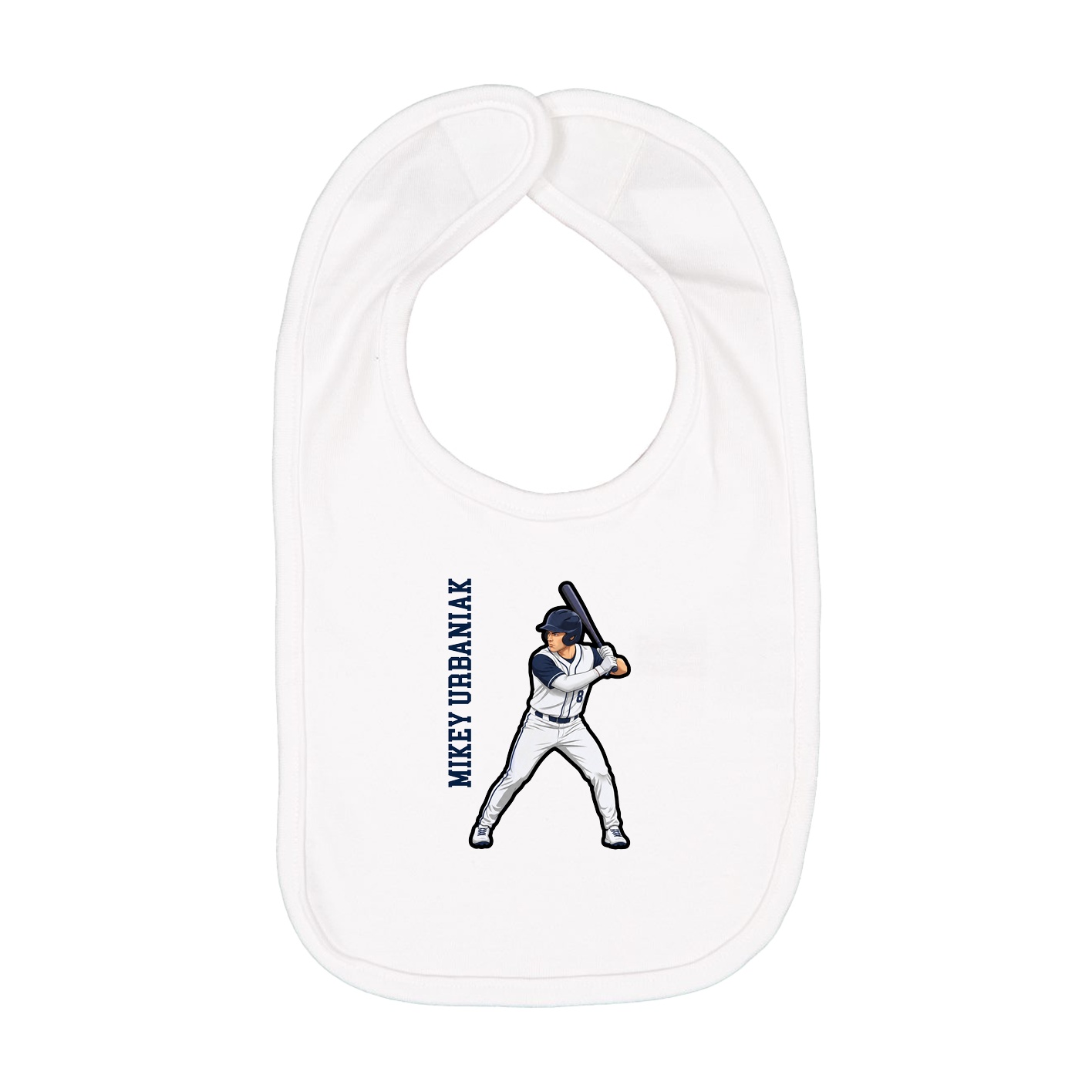 Infant Bib — Name Vertical in White