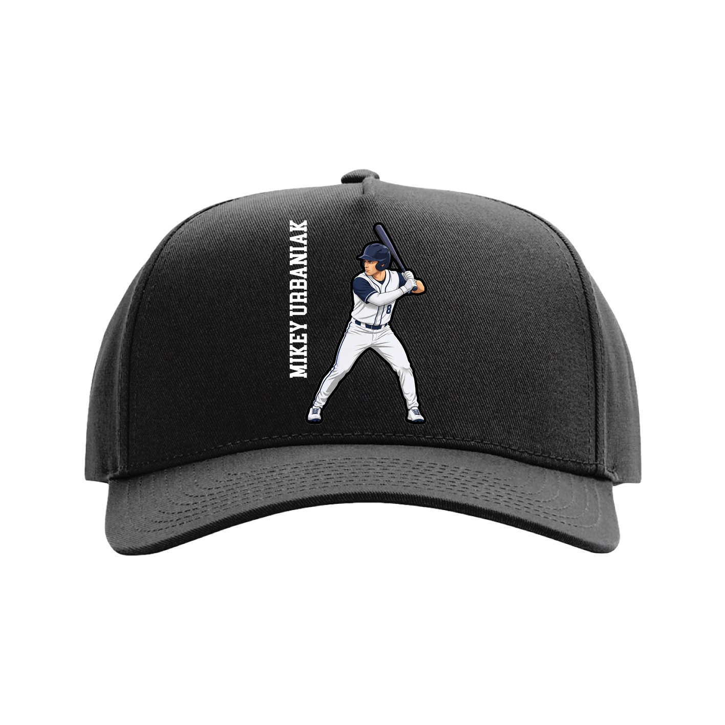 Full Fabric Five-Panel Champ Cap — Name Vertical in Black
