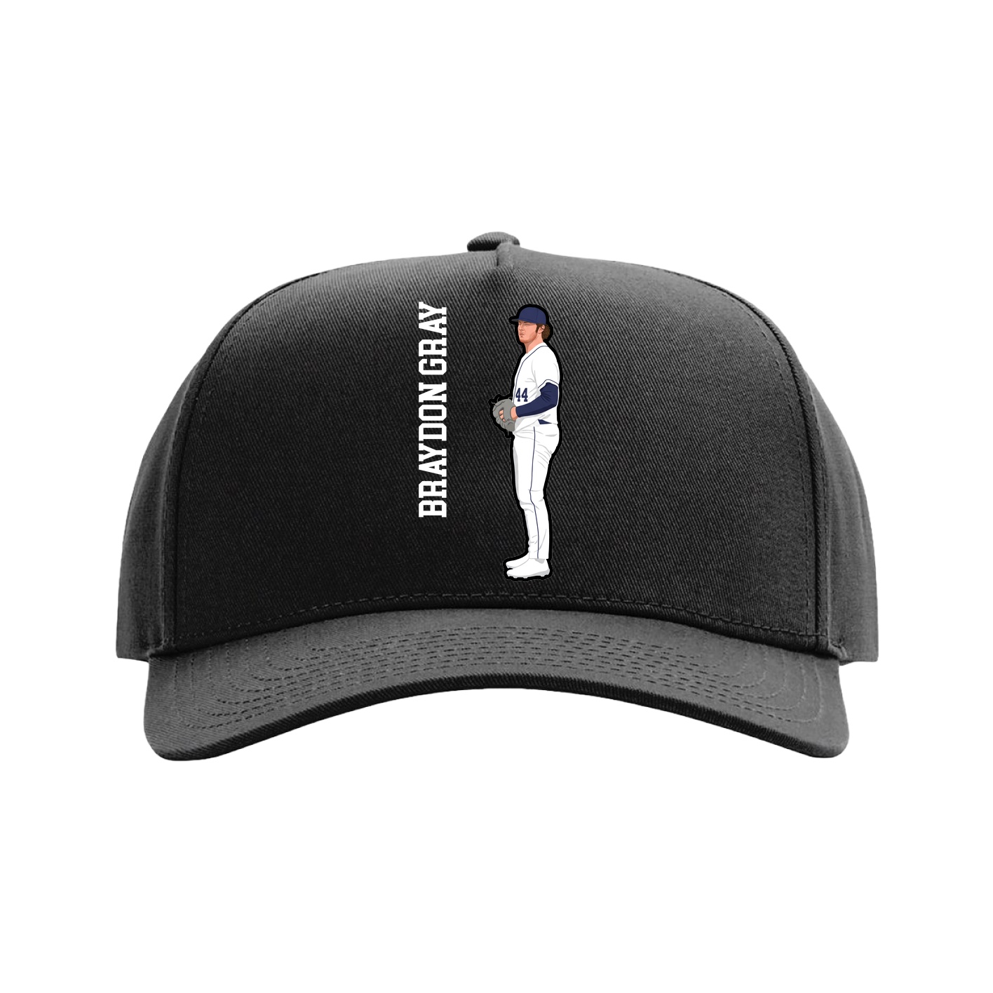 Full Fabric Five-Panel Champ Cap — Name Vertical in Black