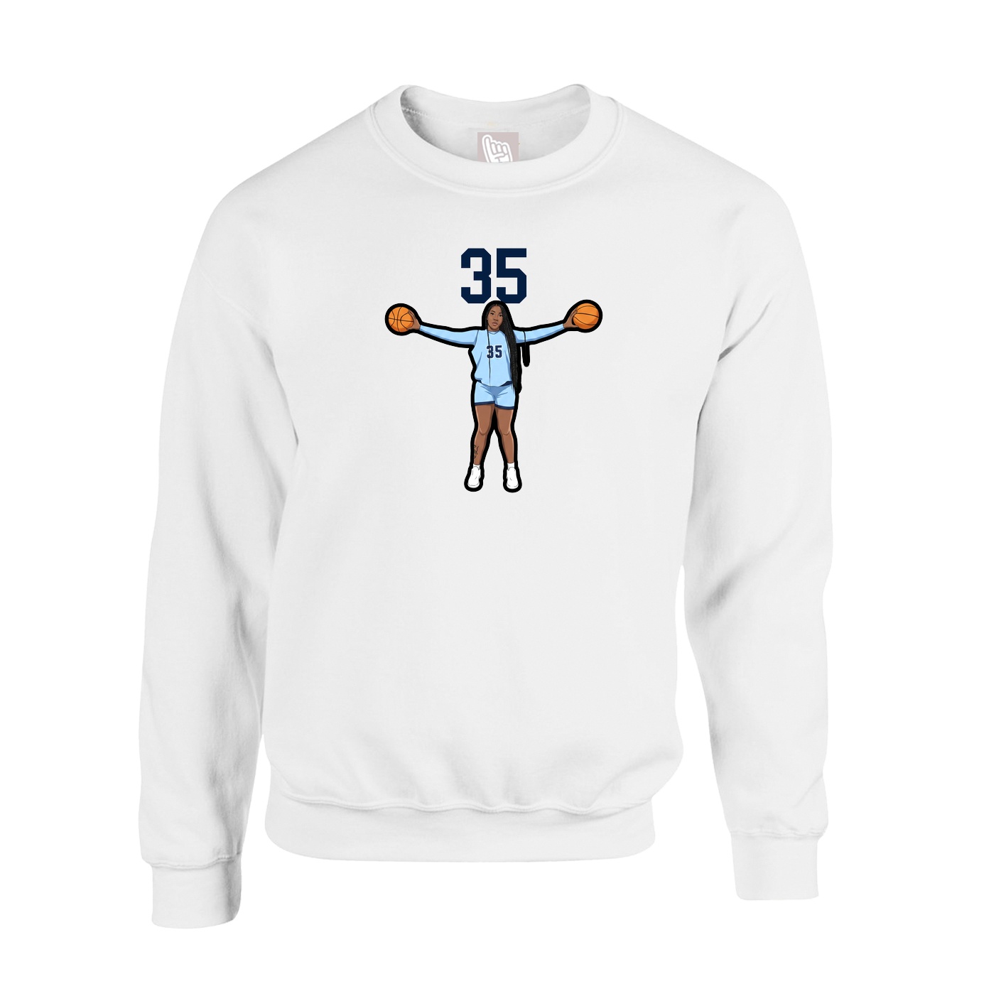 Fleece Crew — Number Top in White