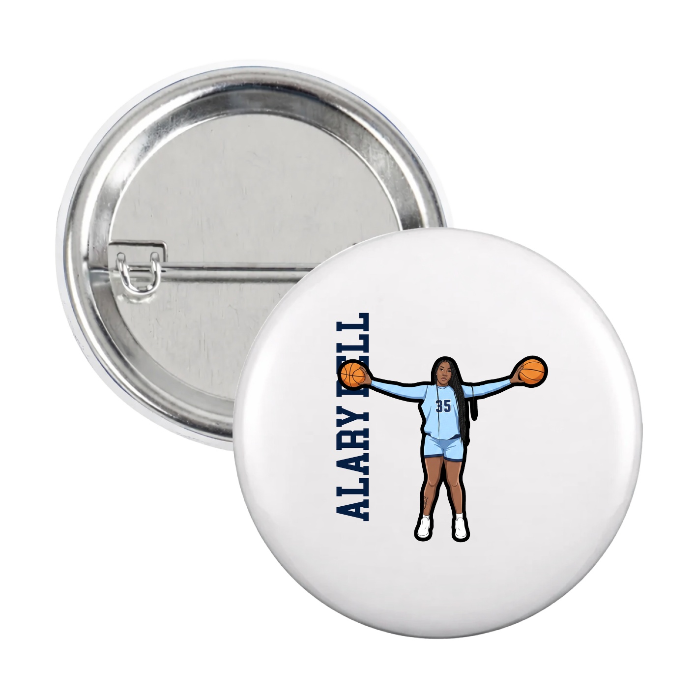 Game Day Button — Name Vertical in White
