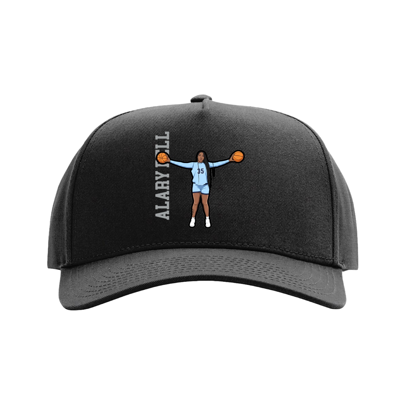 Full Fabric Five-Panel Champ Cap — Name Vertical in Black