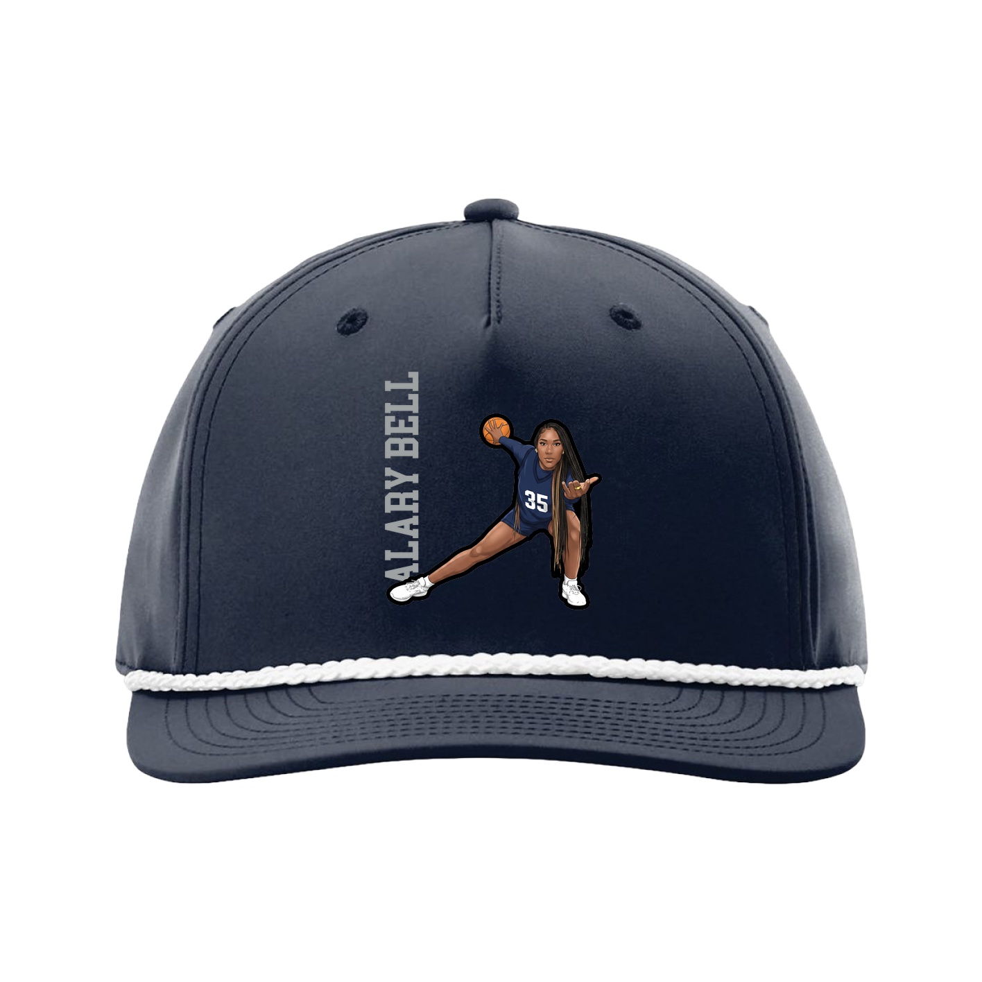 Five-Panel Classic Rope Cap — Name Vertical in Navy