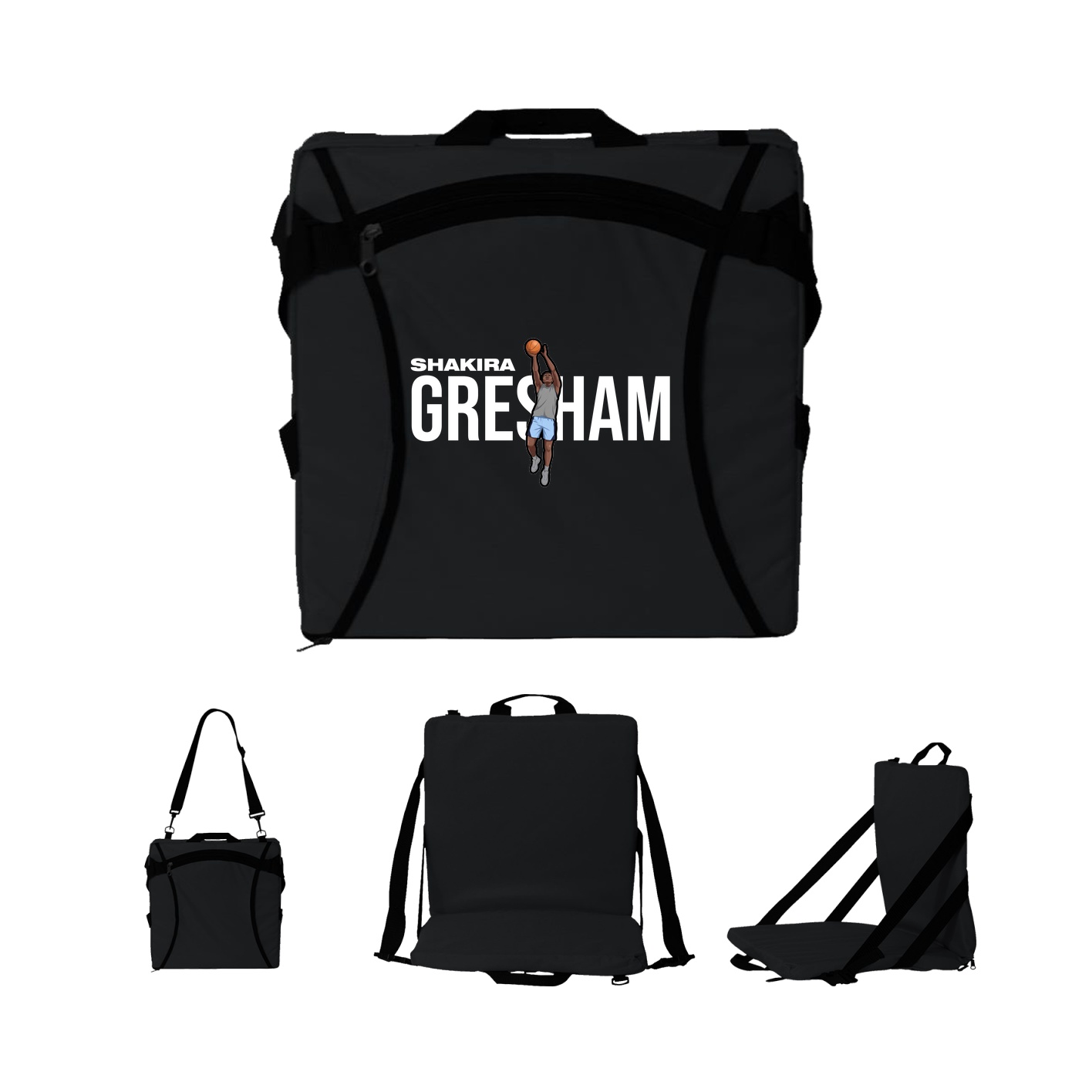 Folding Stadium Seat — Player Name in Black