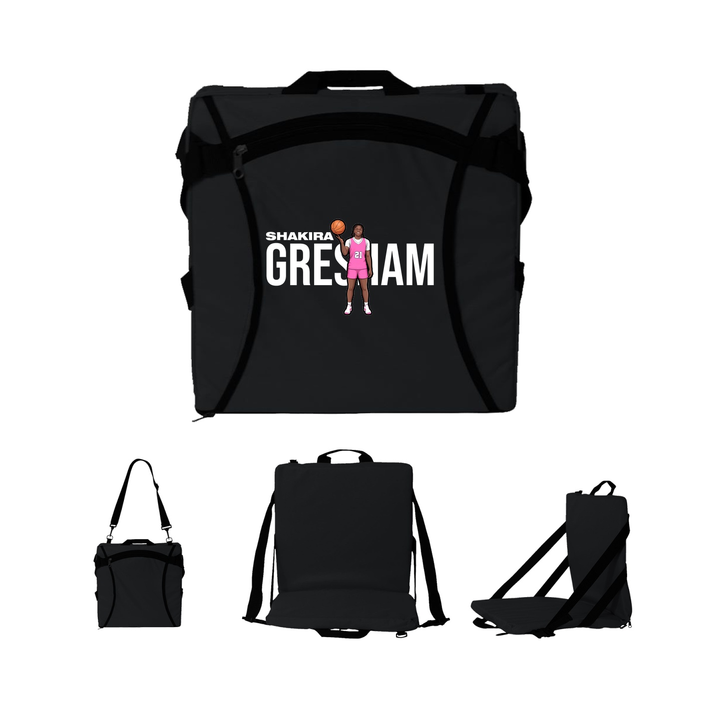 Folding Stadium Seat — Player Name in Black