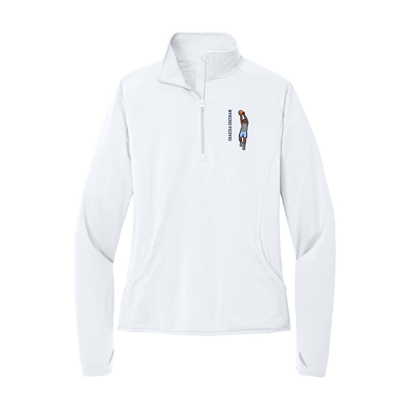 Women's Q-Zip Pullover — Name Vertical in White