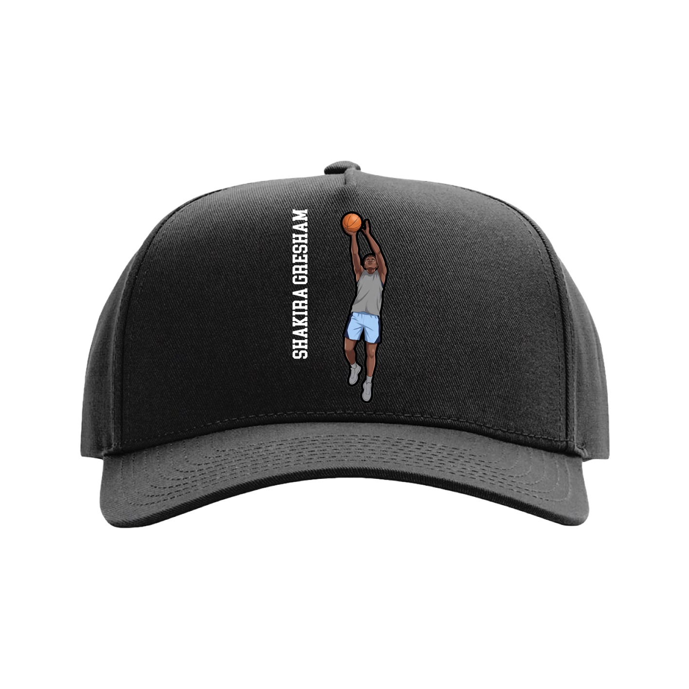Full Fabric Five-Panel Champ Cap — Name Vertical in Black