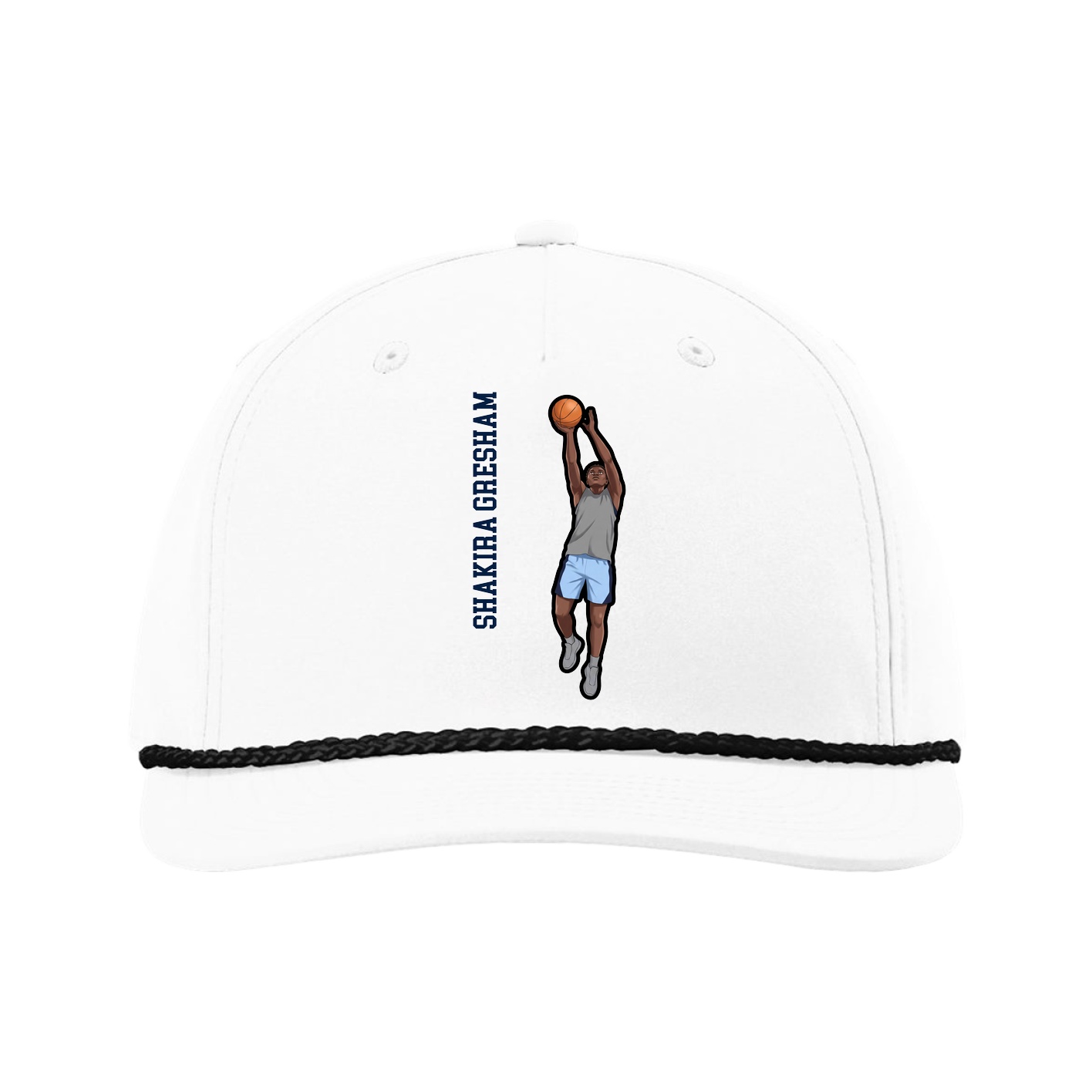 Five-Panel Classic Rope Cap — Name Vertical in White