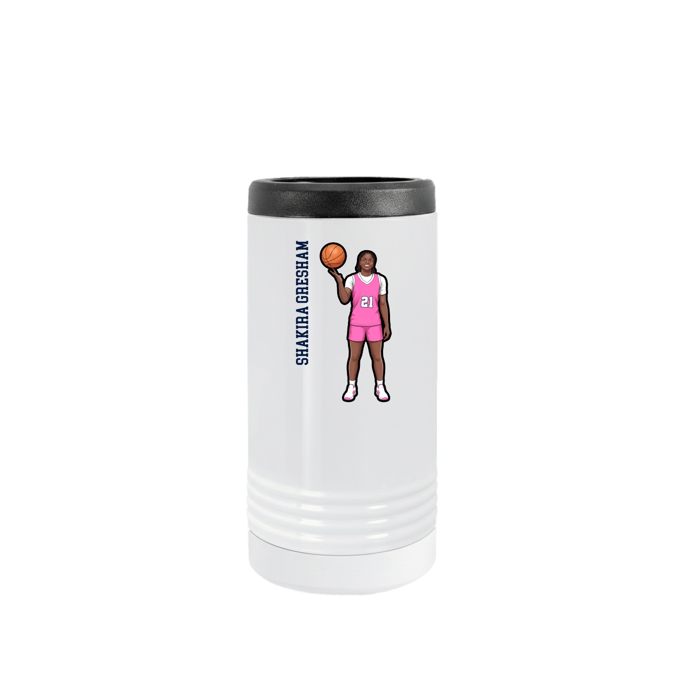 Slim Beverage Holder — Name Vertical in White