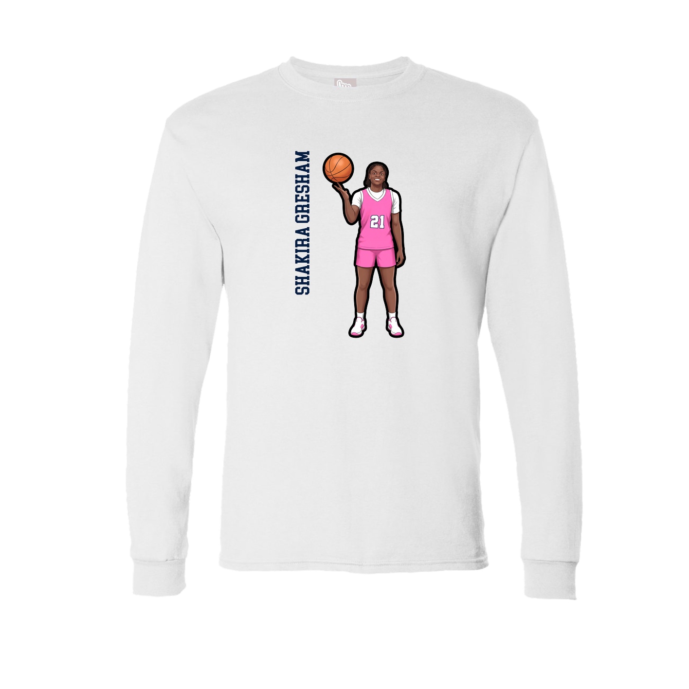 Long Sleeve Tee — Name Vertical in White