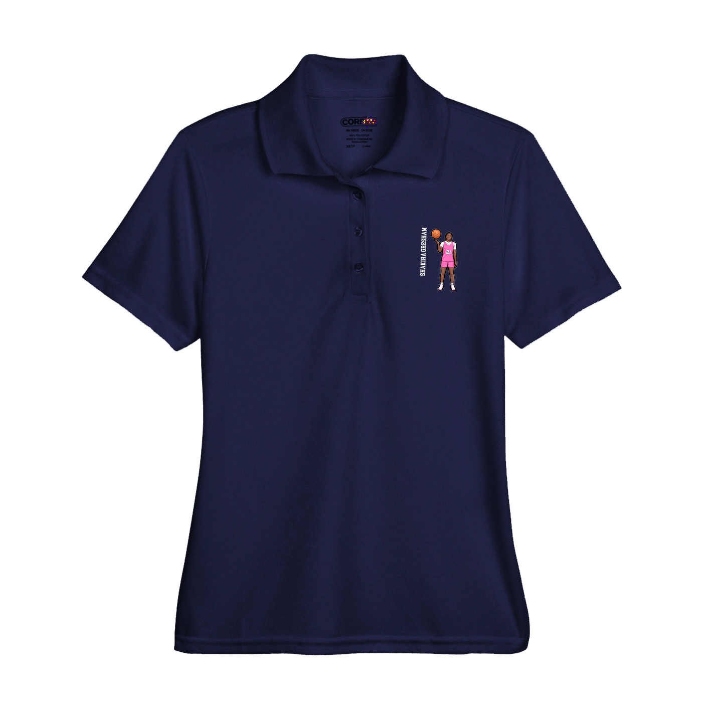 Womens Performance Polo — Name Vertical in Navy