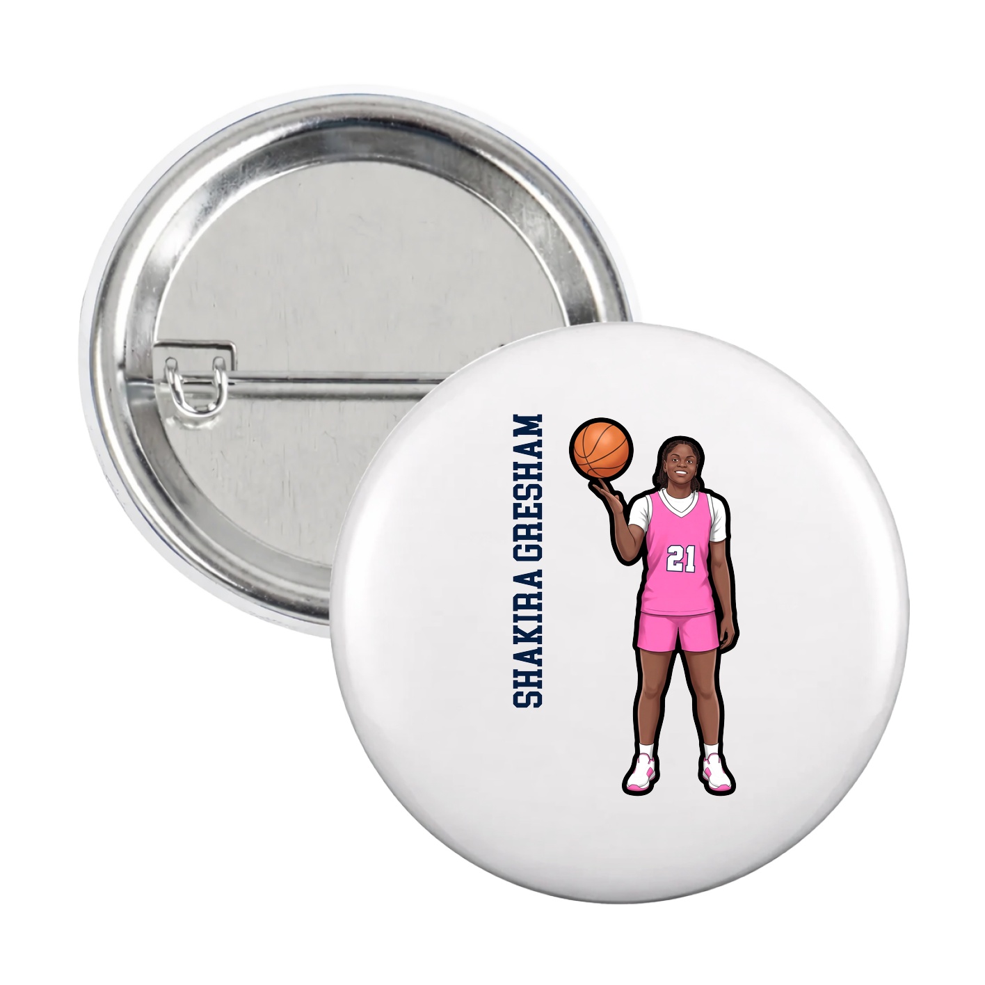 Game Day Button — Name Vertical in White